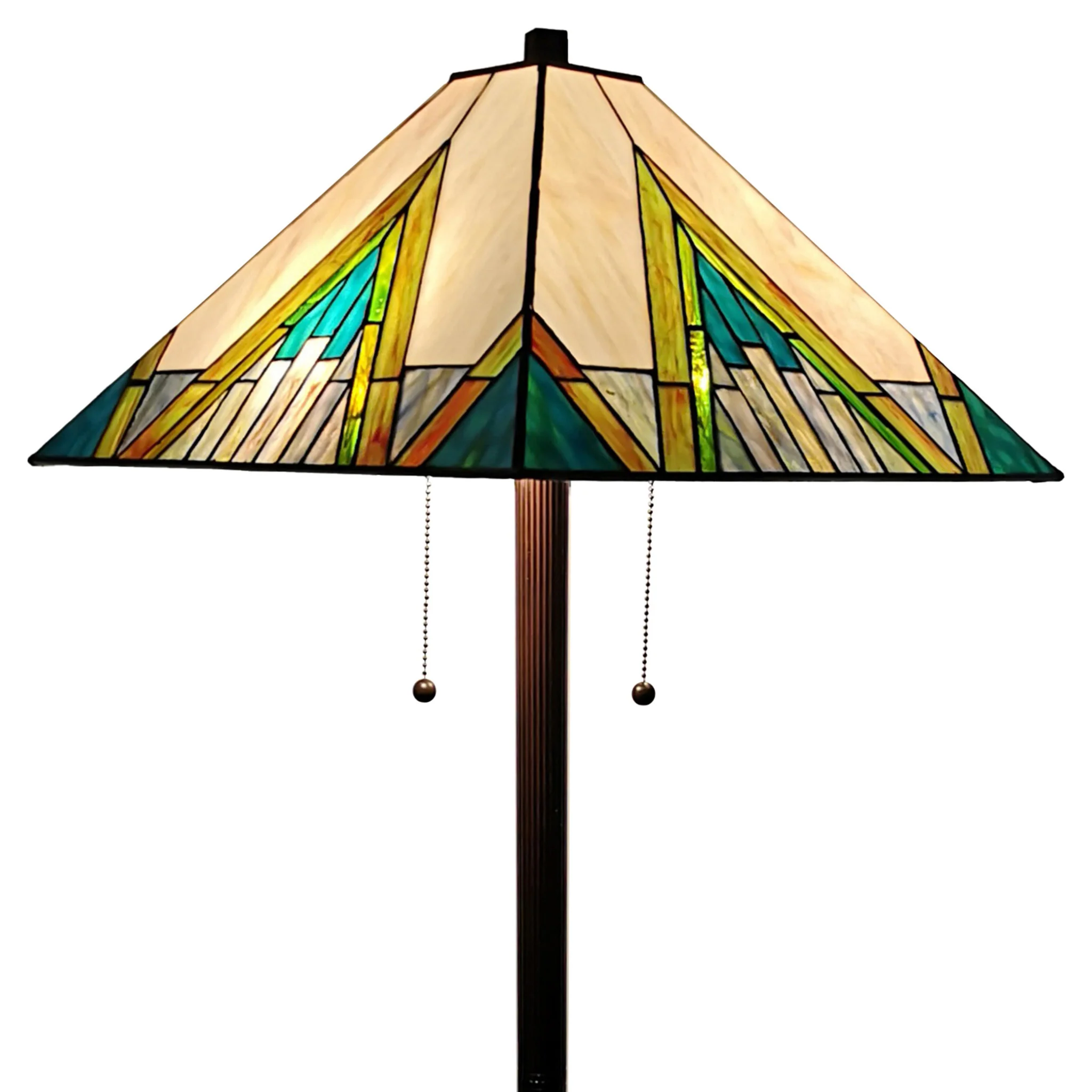 Espresso Two Light Torchiere Floor Lamp With Blue And Green Geometric Glass Empire Shade By Homeroots - Image 4