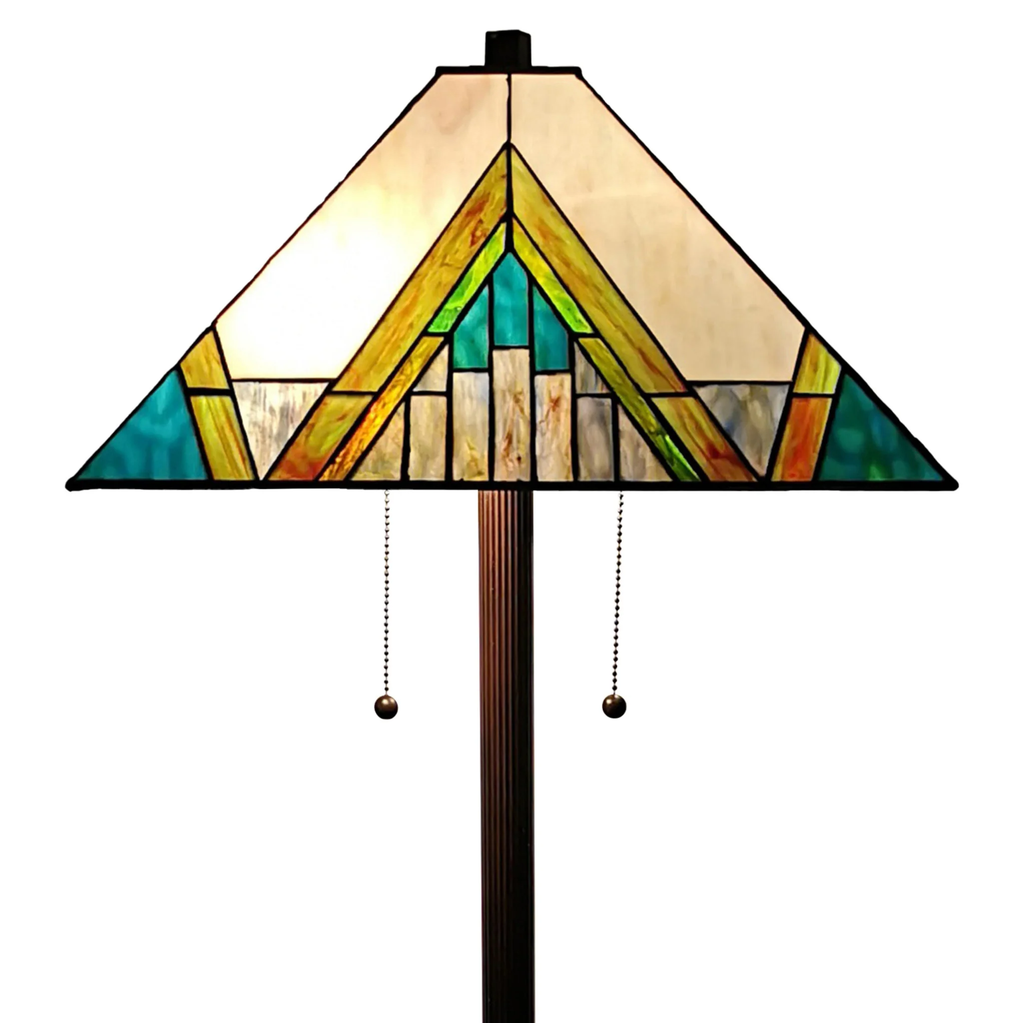 Espresso Two Light Torchiere Floor Lamp With Blue And Green Geometric Glass Empire Shade By Homeroots - Image 6