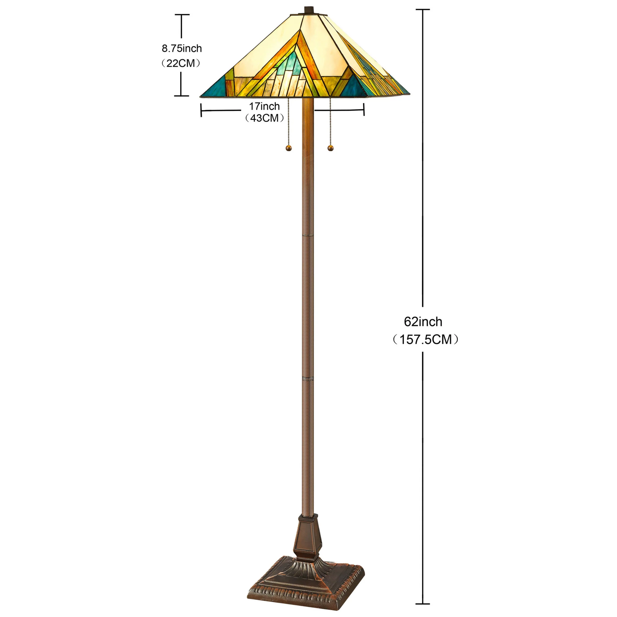 Espresso Two Light Torchiere Floor Lamp With Blue And Green Geometric Glass Empire Shade By Homeroots - Image 7