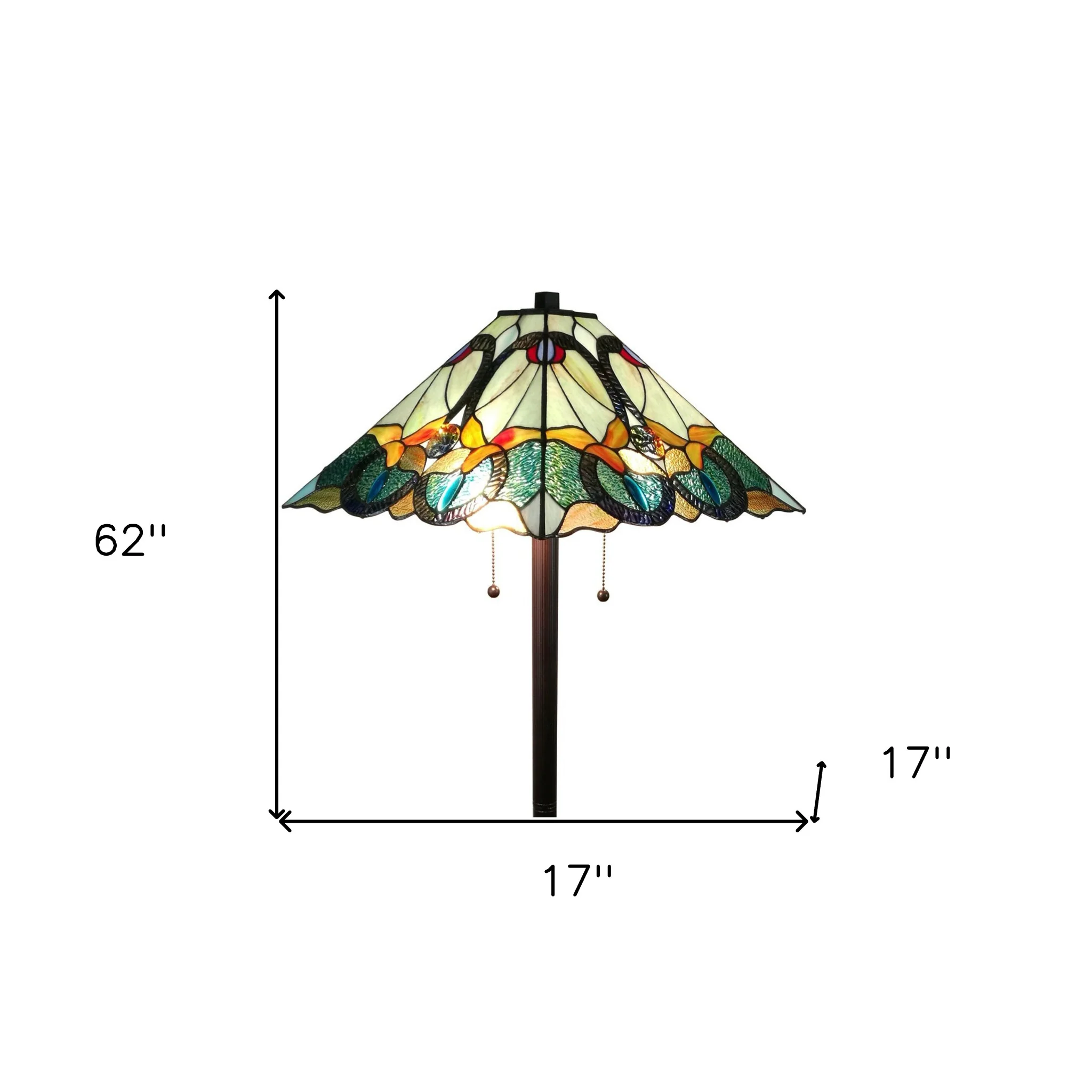 Espresso Two Light Torchiere Floor Lamp With Blue Flowers Glass Cone Shade By Homeroots - Image 6