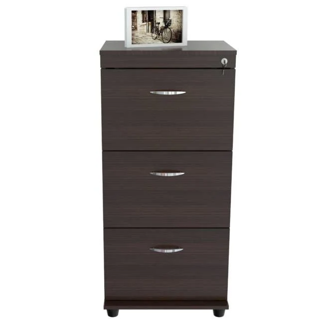 Espresso Wood Three Drawer filing Cabinet By Homeroots - Image 2
