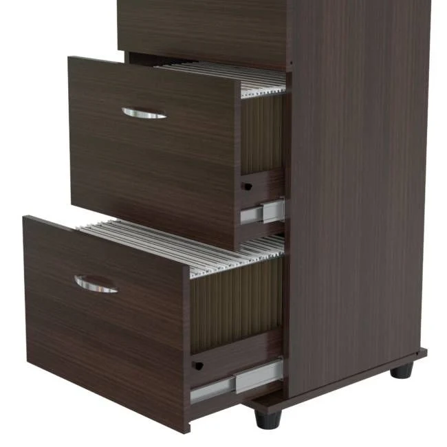 Espresso Wood Three Drawer filing Cabinet By Homeroots - Image 3