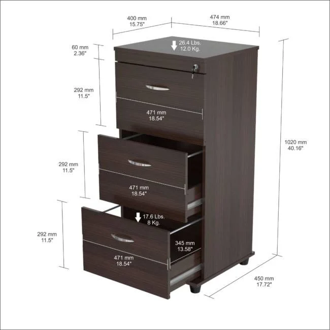 Espresso Wood Three Drawer filing Cabinet By Homeroots - Image 5