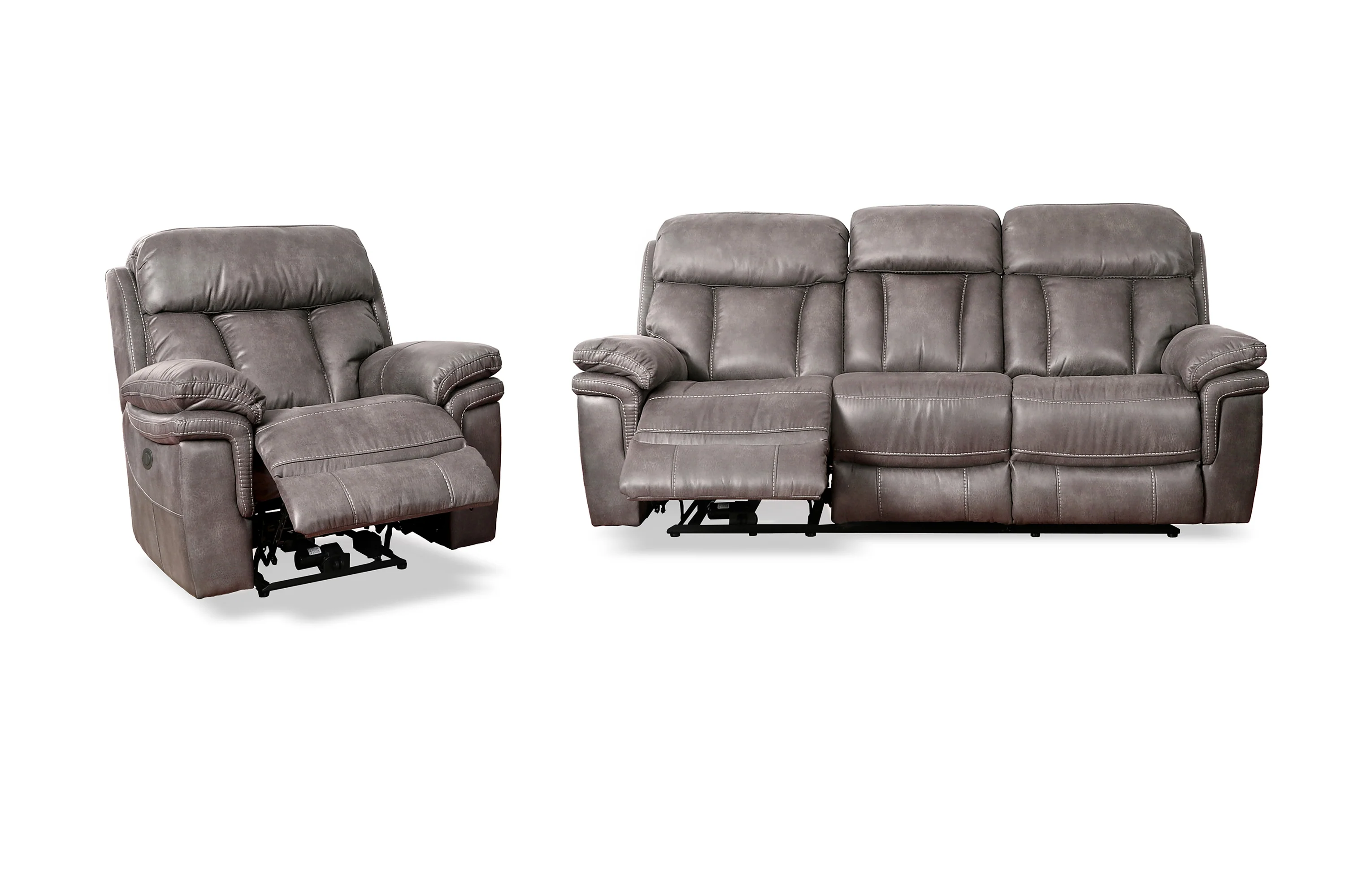 Estelle Power Reclining 2 Piece Sofa and Recliner Set in Gunmetal Fabric By Armen Living - Image 3