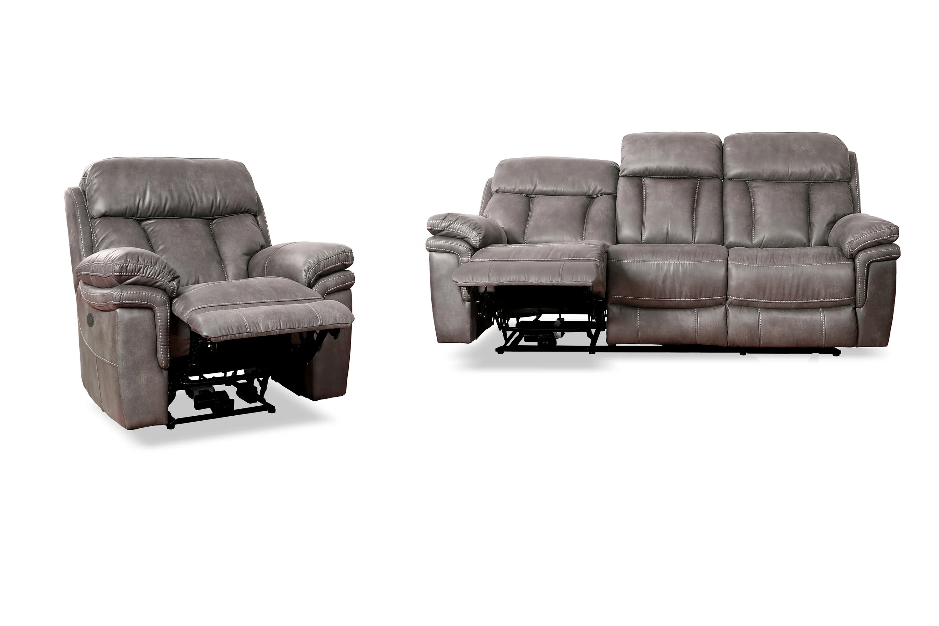 Estelle Power Reclining 2 Piece Sofa and Recliner Set in Gunmetal Fabric By Armen Living - Image 4
