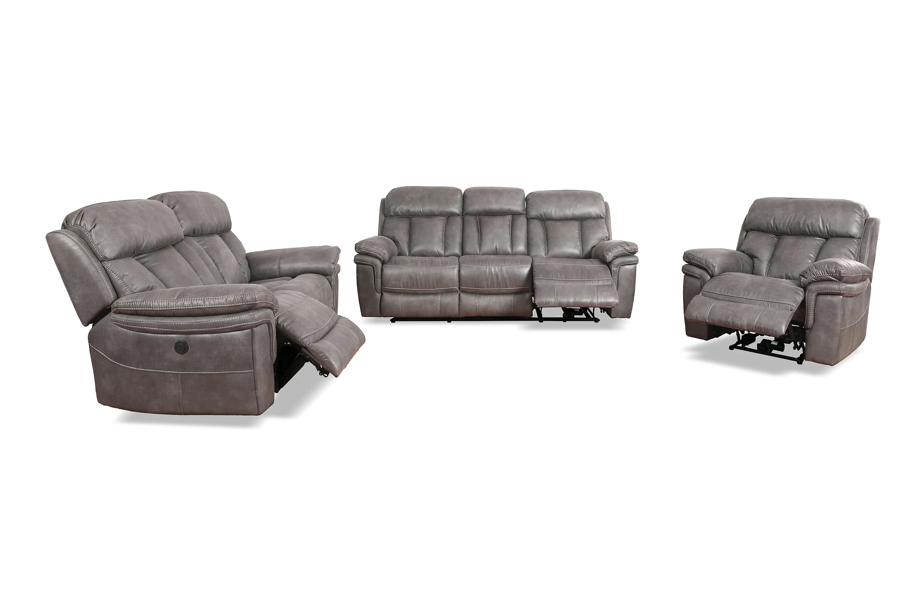 Estelle Power Reclining 3 Piece Living room Set in Gunmetal Fabric By Armen Living - Image 3