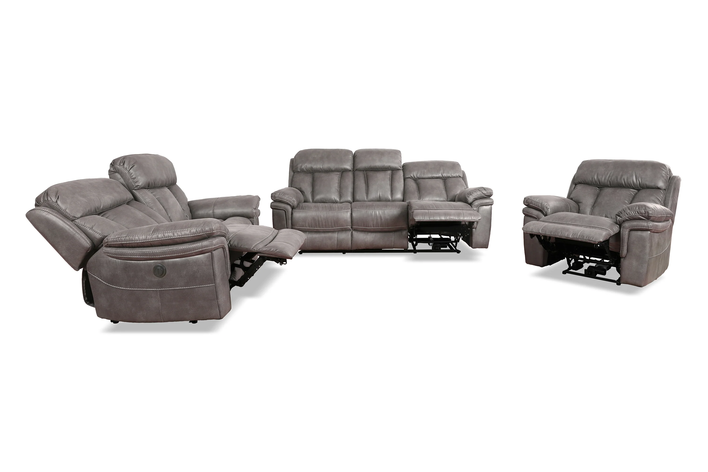 Estelle Power Reclining 3 Piece Living room Set in Gunmetal Fabric By Armen Living - Image 4