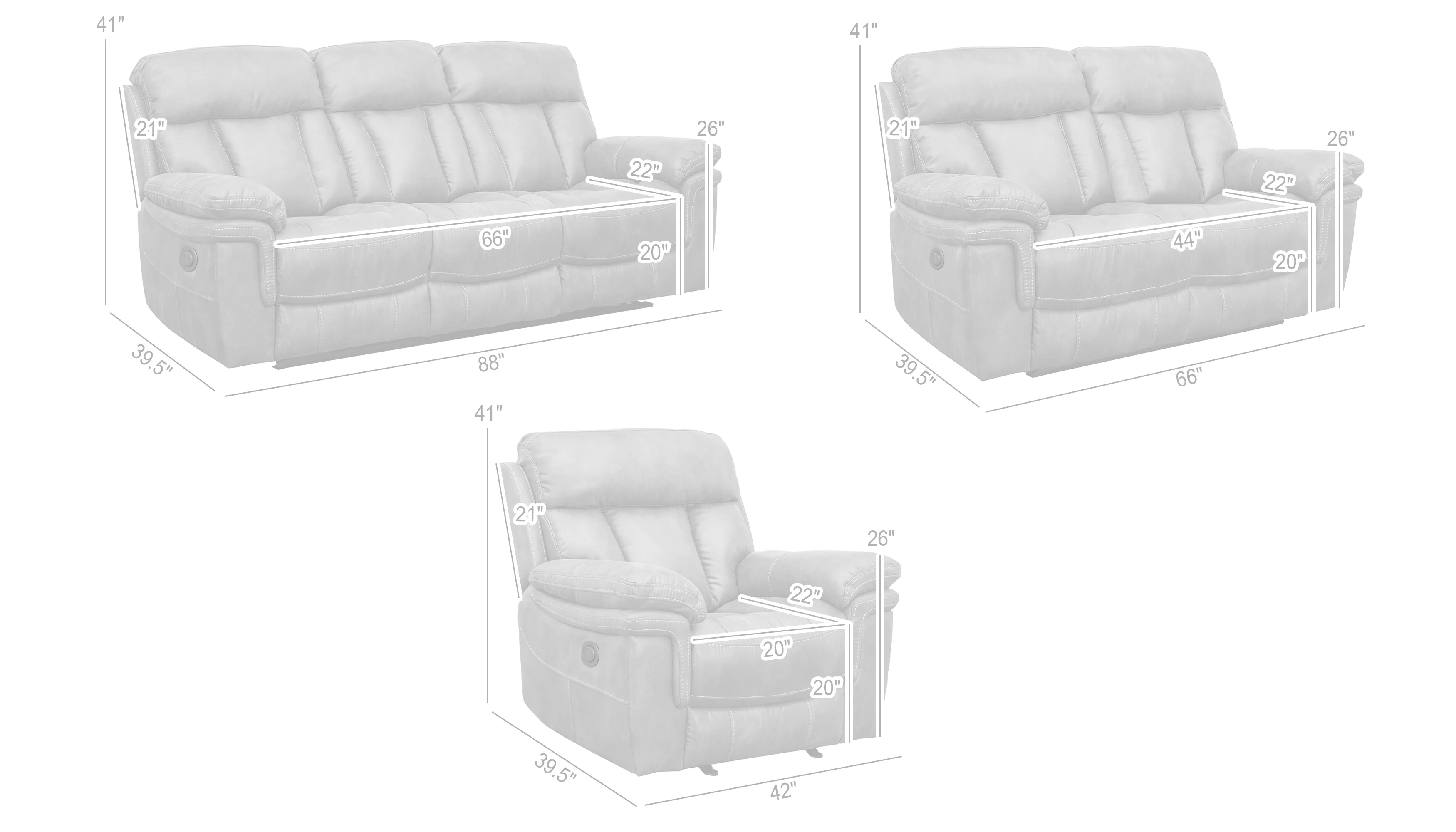 Estelle Power Reclining 3 Piece Living room Set in Gunmetal Fabric By Armen Living - Image 9