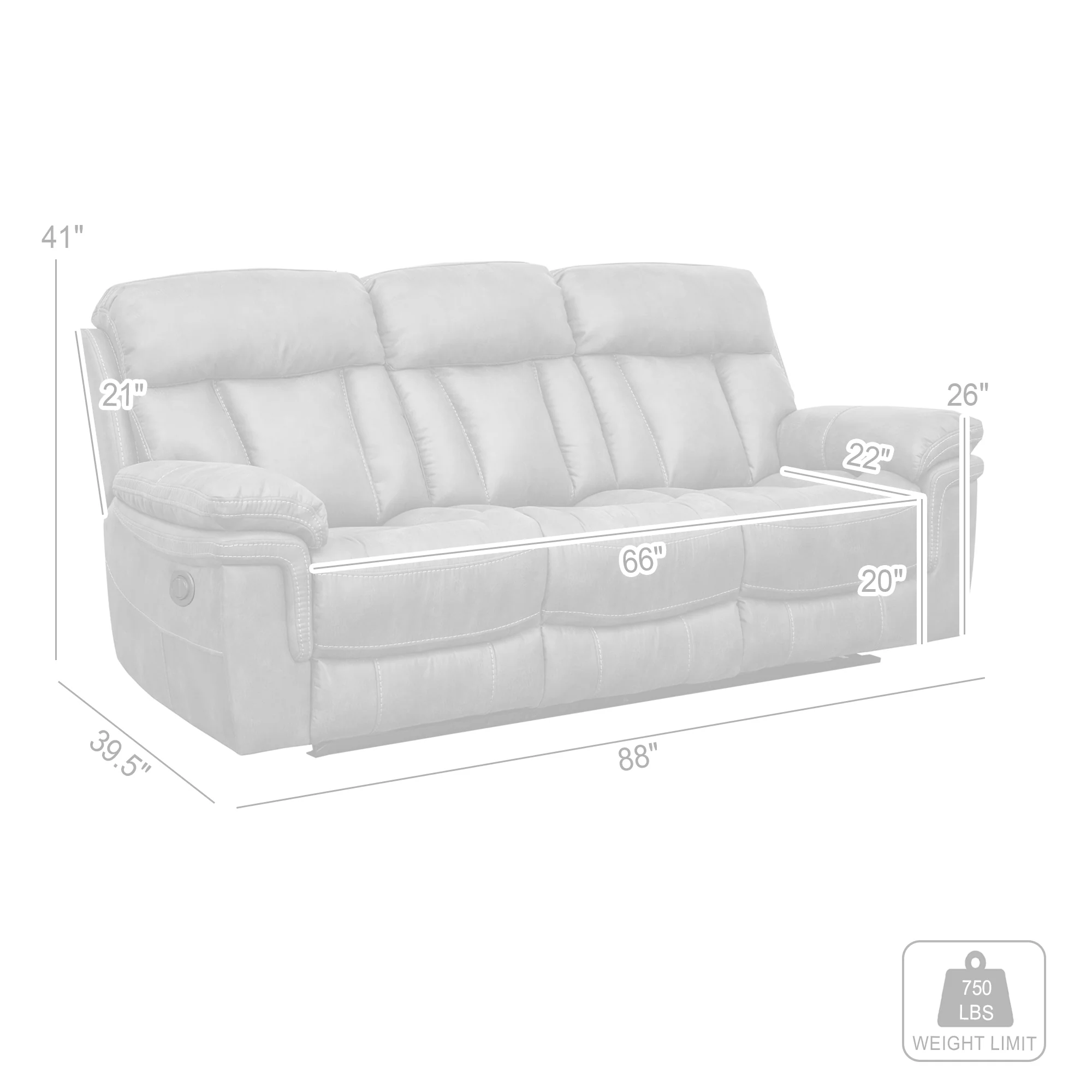 Estelle Power Reclining Sofa in Gunmetal Fabric By Armen Living - Image 10