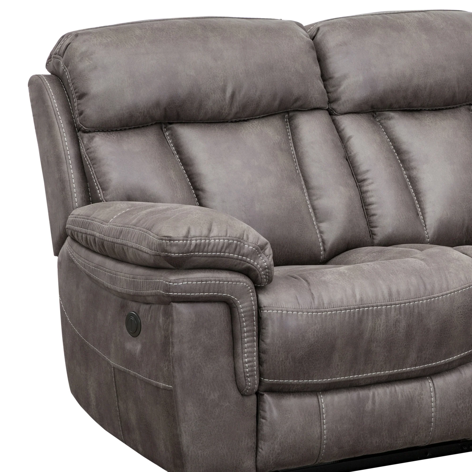 Estelle Power Reclining Sofa in Gunmetal Fabric By Armen Living - Image 8