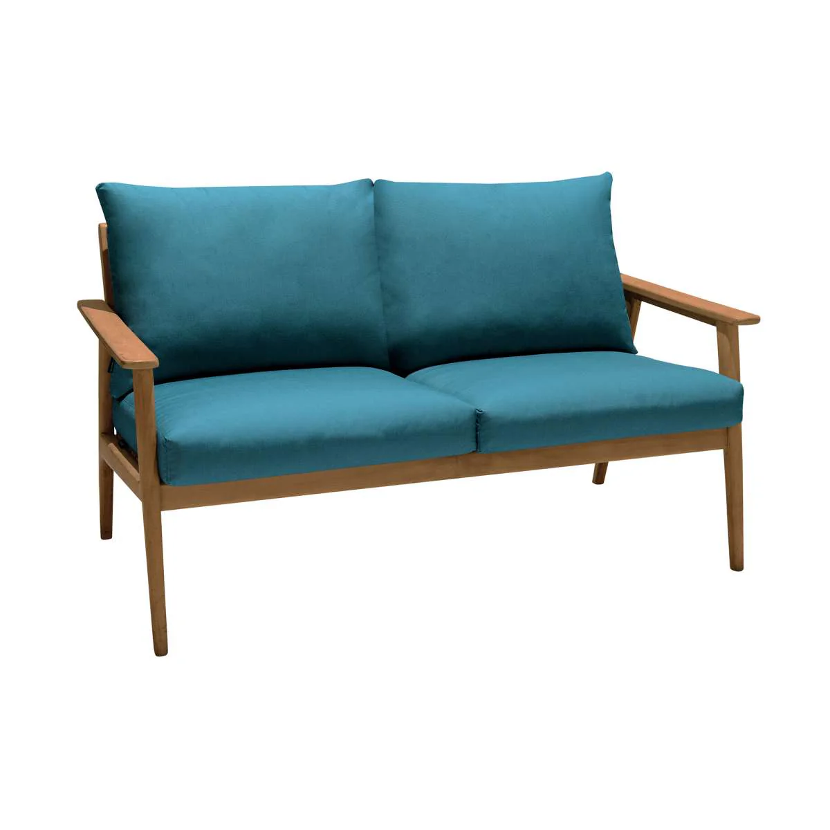 Eve Outdoor 4 Piece Teak Wood Sofa Seating Set with Teal Olefin By Armen Living - Image 3