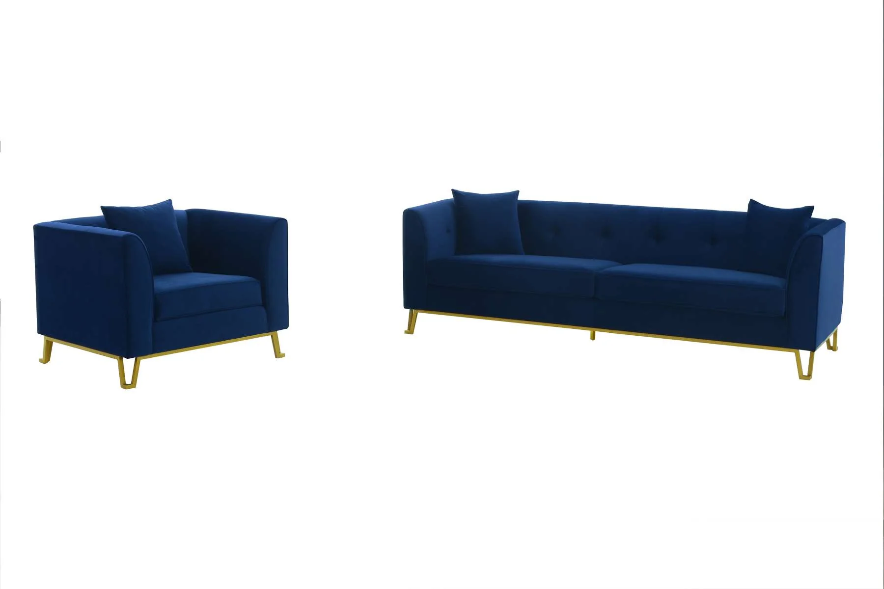 Everest 2 Piece Blue Fabric Upholstered Sofa & Chair Set By Armen Living - Image 2