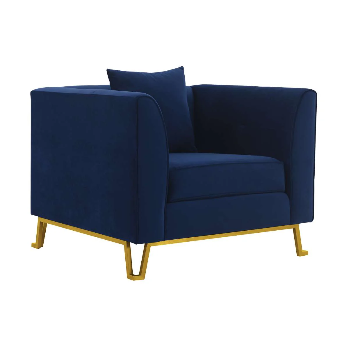 Everest Blue Fabric Upholstered Sofa Accent Chair with Brushed Gold Legs By Armen Living - Image 2