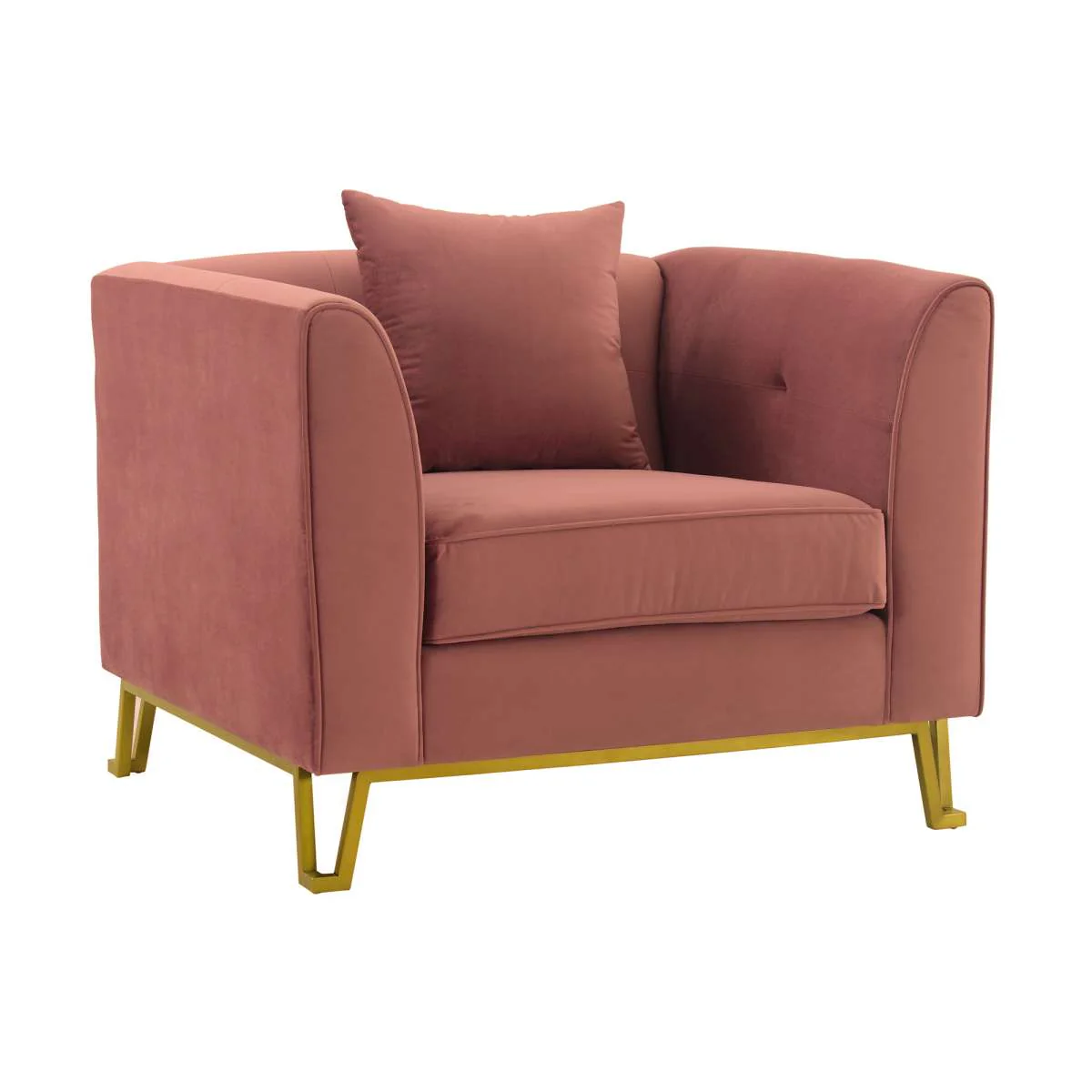 Everest Blue Fabric Upholstered Sofa Accent Chair with Brushed Gold Legs By Armen Living - Image 3