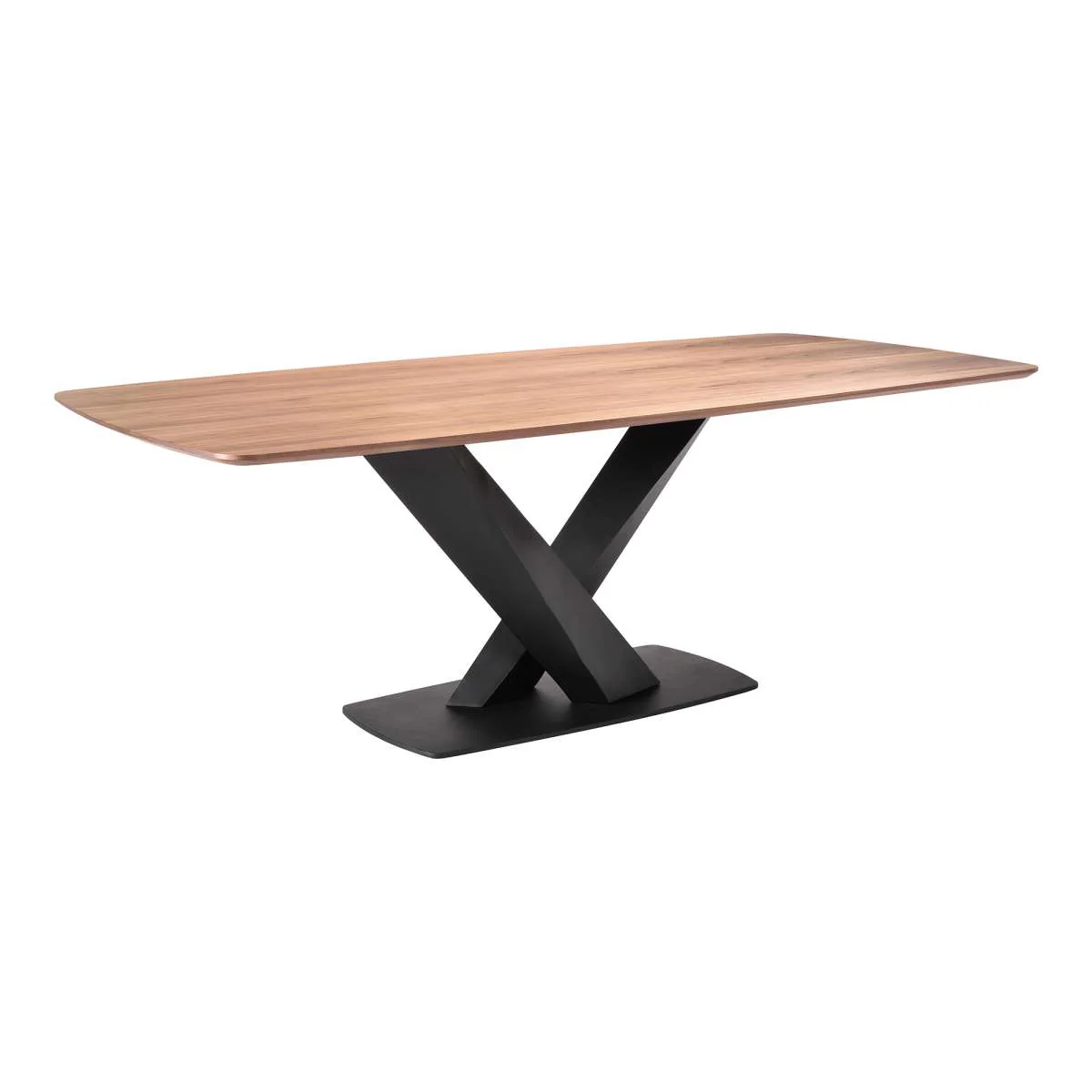 Everett Contemporary Dining Table in Matte Black Finish and Walnut Top By Armen Living - Image 2