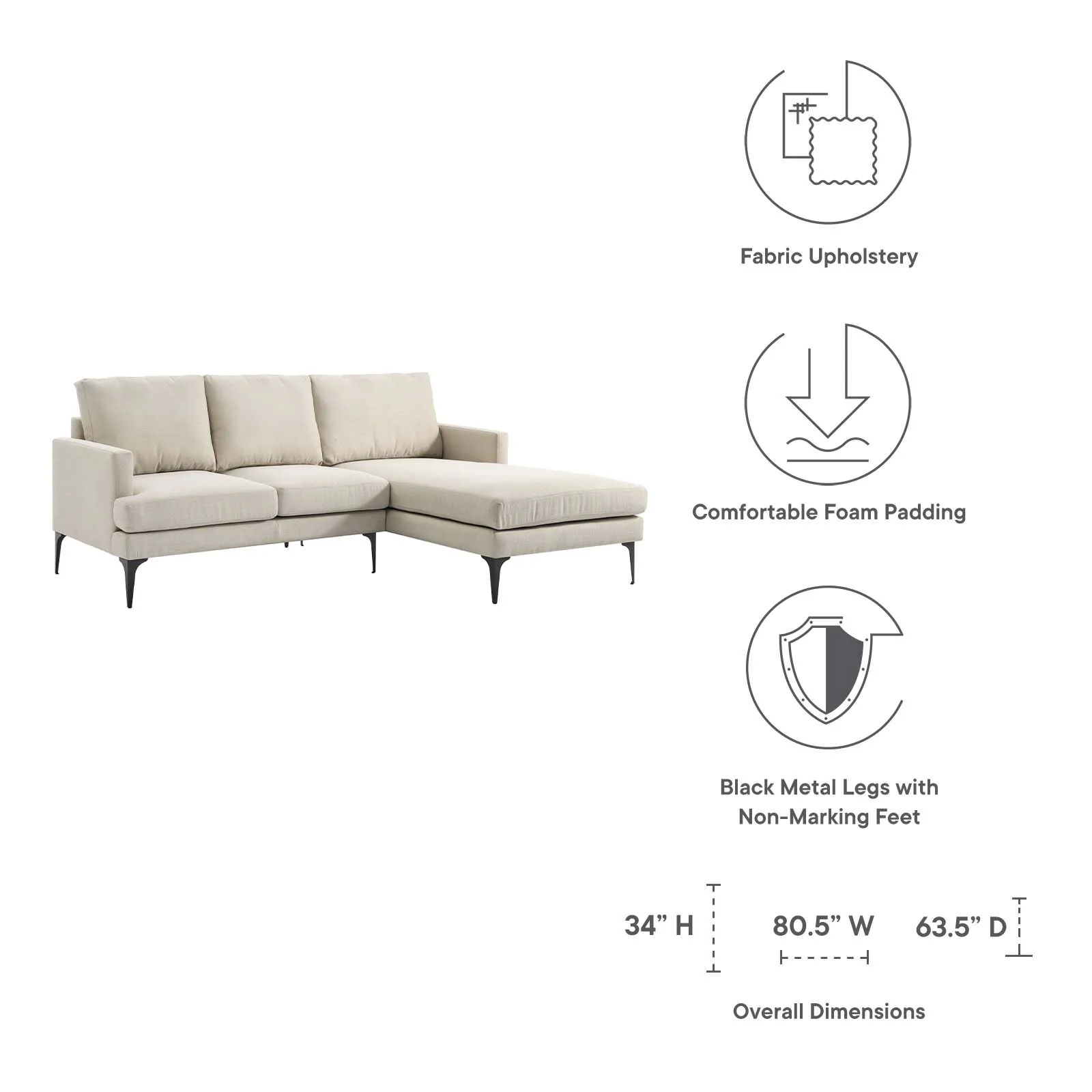 Evermore Right-Facing Upholstered Fabric Sectional Sofa By Modway - EEI-6012 - Image 14