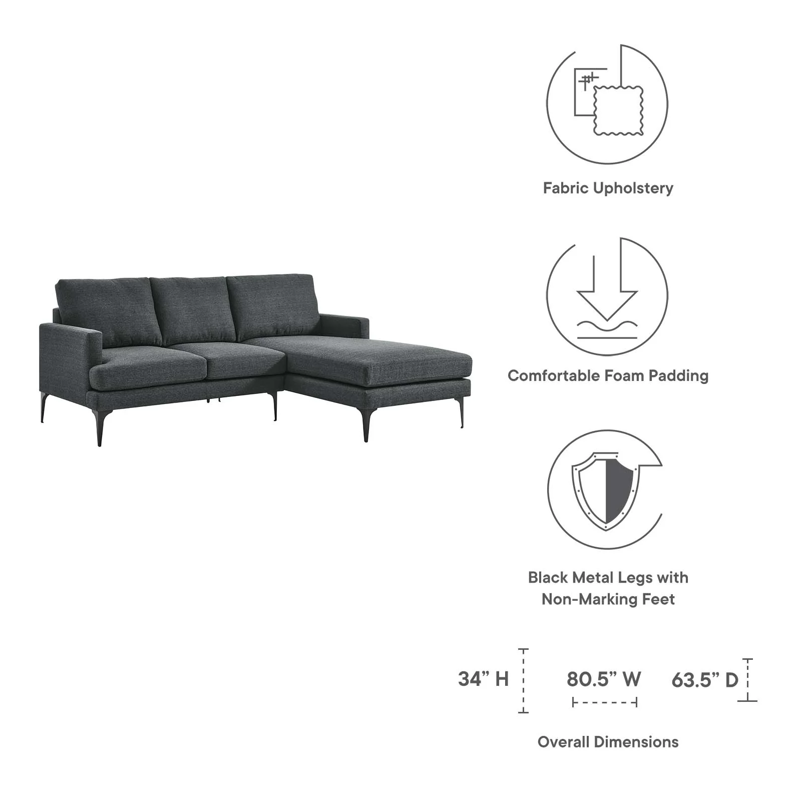 Evermore Right-Facing Upholstered Fabric Sectional Sofa By Modway - EEI-6012 - Image 22