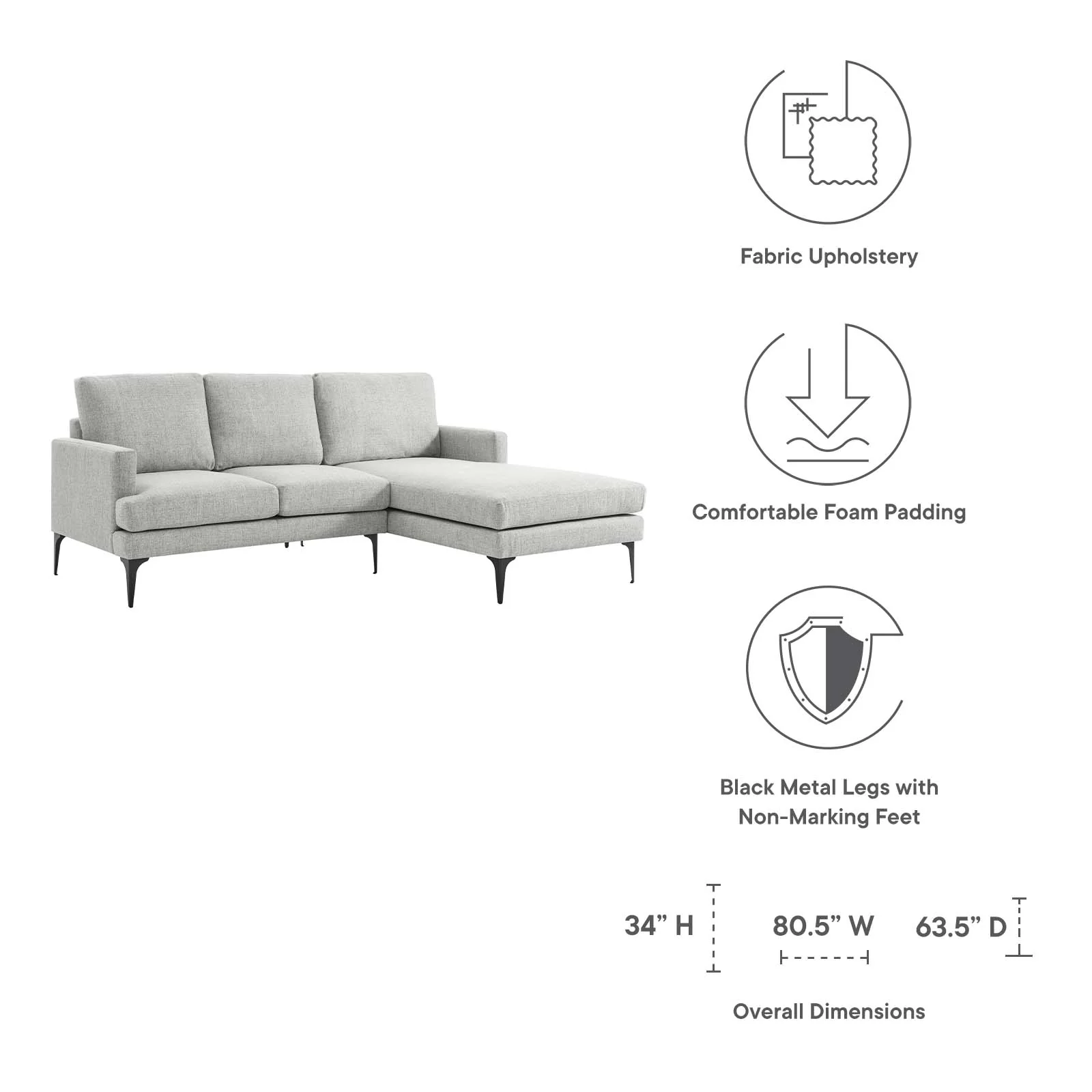 Evermore Right-Facing Upholstered Fabric Sectional Sofa By Modway - EEI-6012 - Image 30