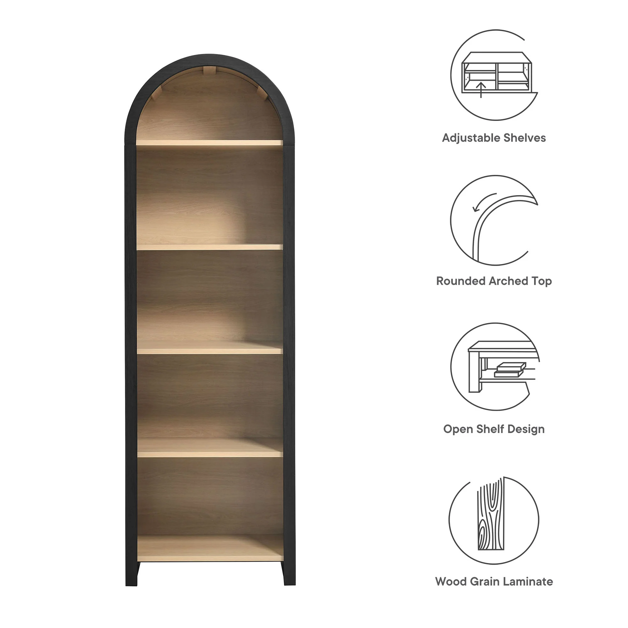 Evie Arched Narrow Bookcase Display Cabinet by Modway - Image 7