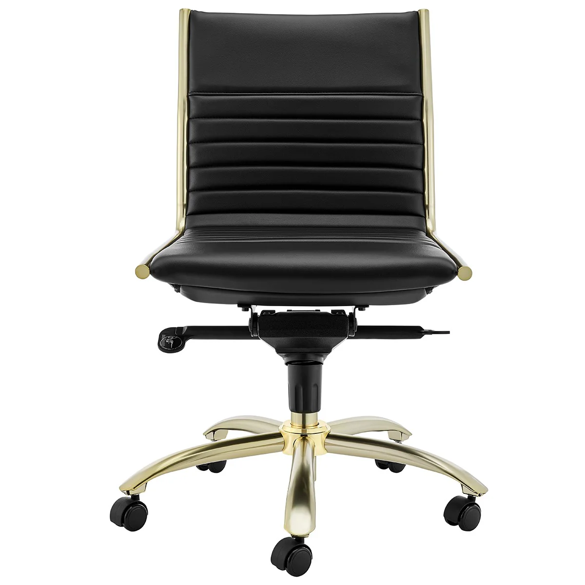 Executive Black and Gold Low Back No Arm Office Chair By Homeroots - Image 2