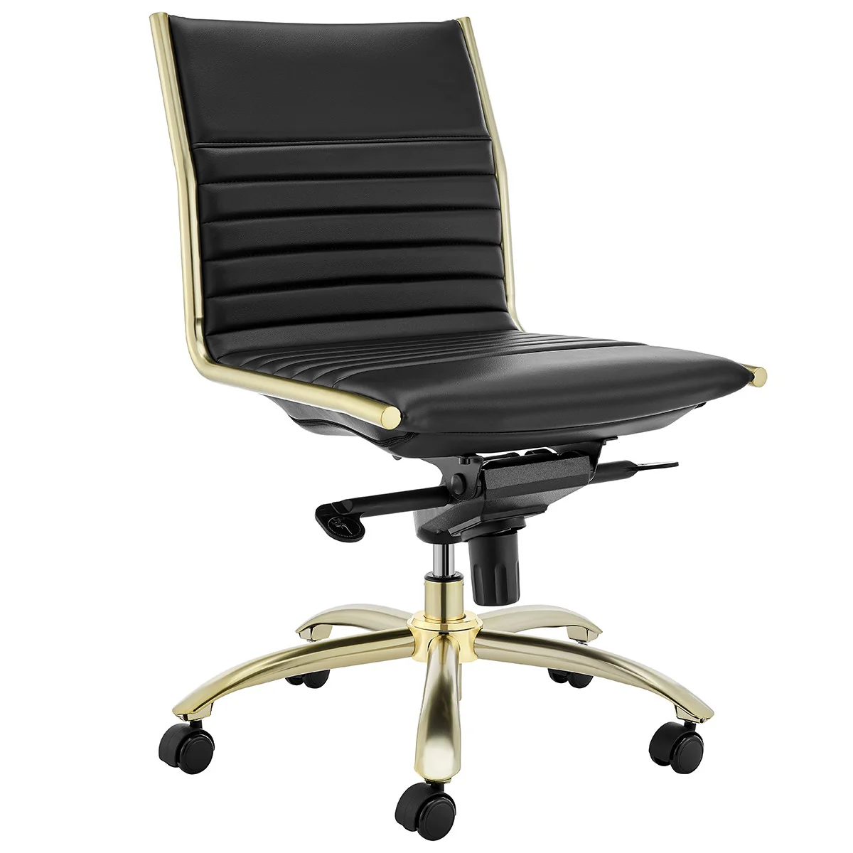 Executive Black and Gold Low Back No Arm Office Chair By Homeroots - Image 3