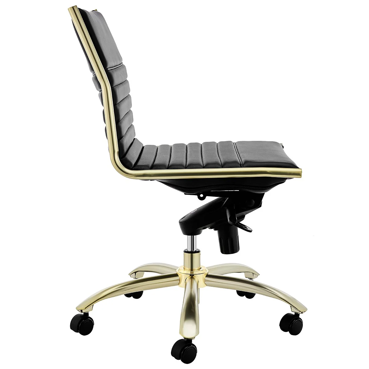 Executive Black and Gold Low Back No Arm Office Chair By Homeroots - Image 4