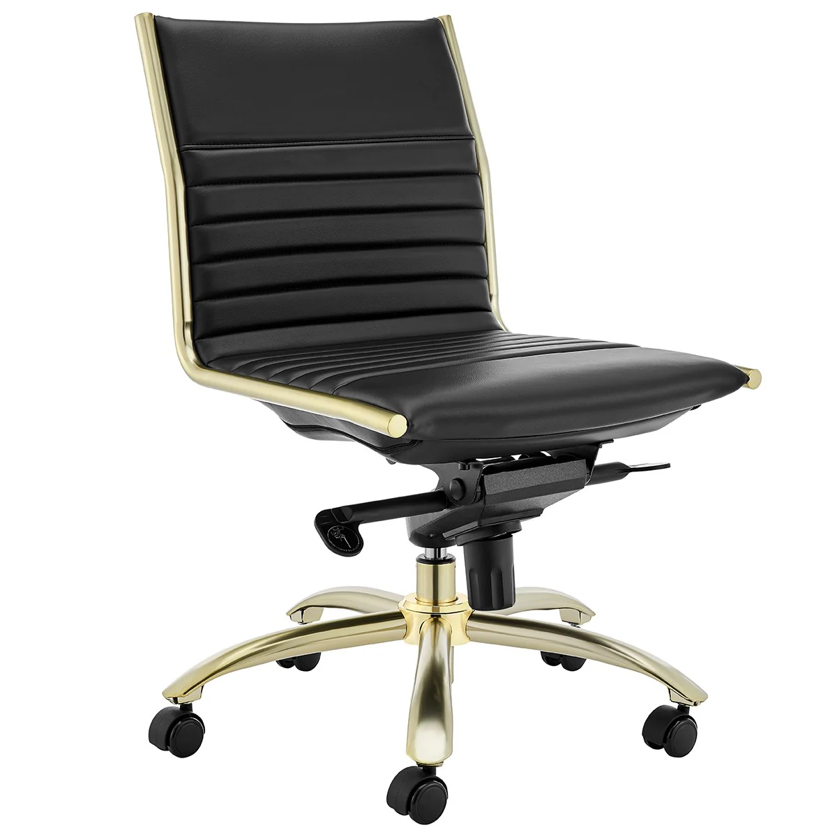 Executive Black and Gold Low Back No Arm Office Chair By Homeroots - Image 7