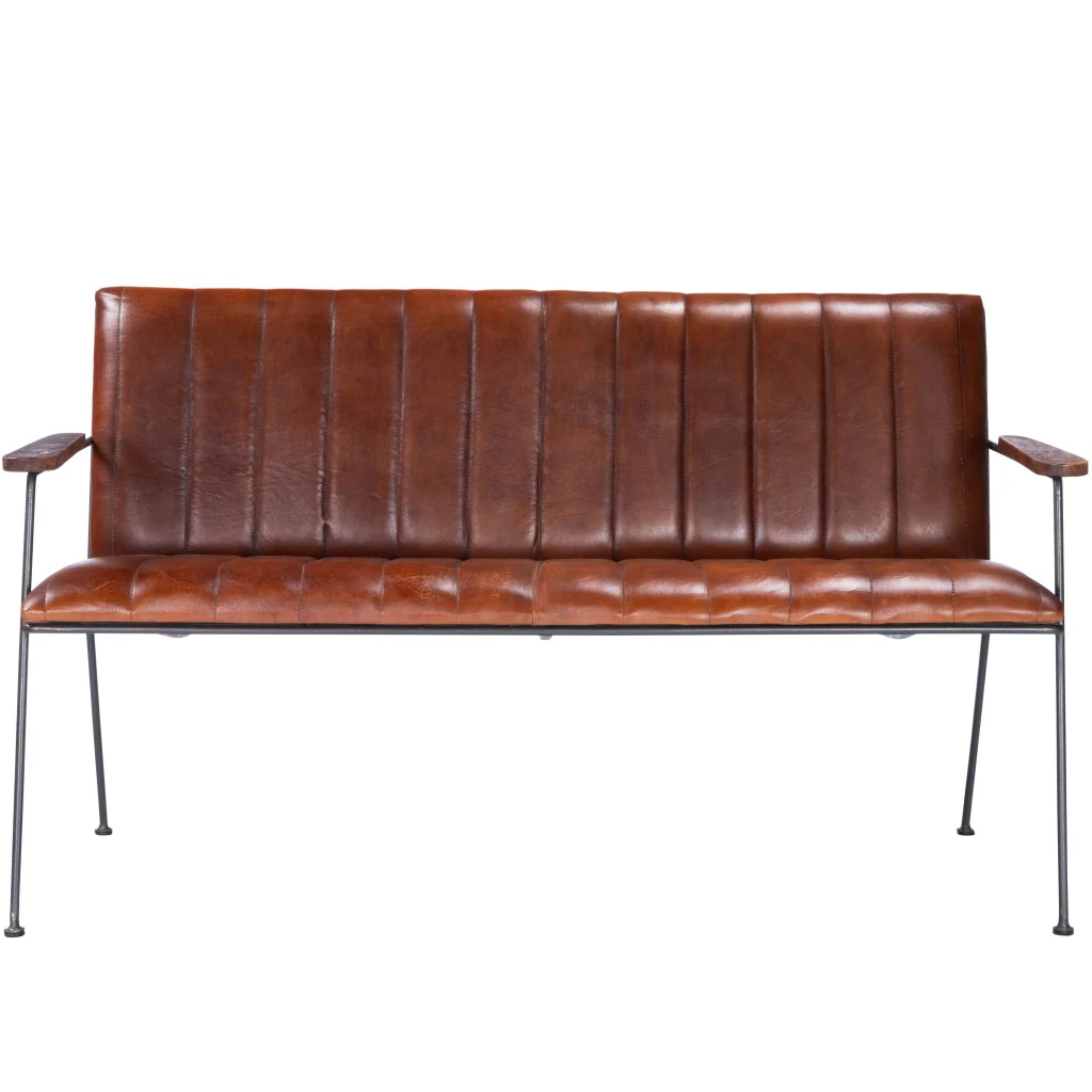 Executive Chic Leather and Metal Bench By Homeroots - Image 3