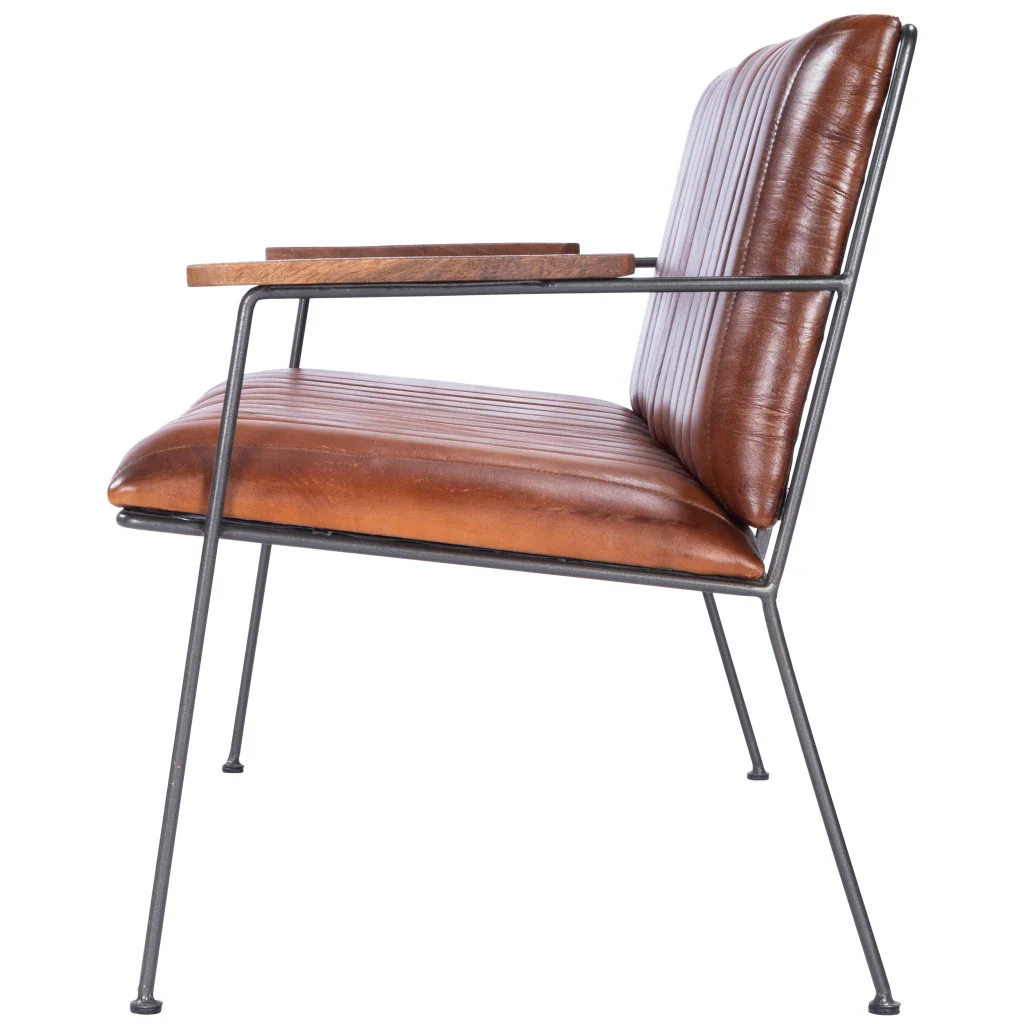 Executive Chic Leather and Metal Bench By Homeroots - Image 4
