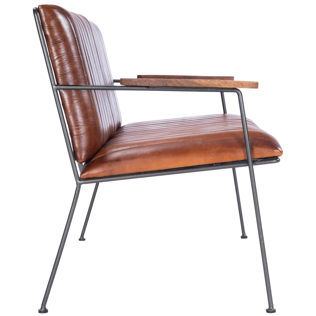Executive Chic Leather and Metal Bench By Homeroots - Image 6