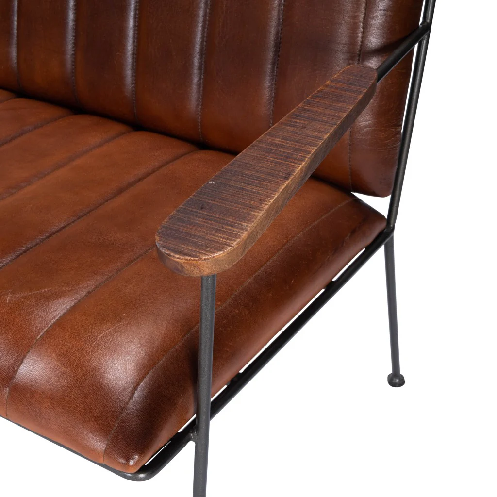 Executive Chic Leather and Metal Bench By Homeroots - Image 8