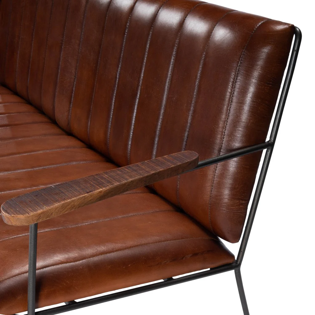 Executive Chic Leather and Metal Bench By Homeroots - Image 9