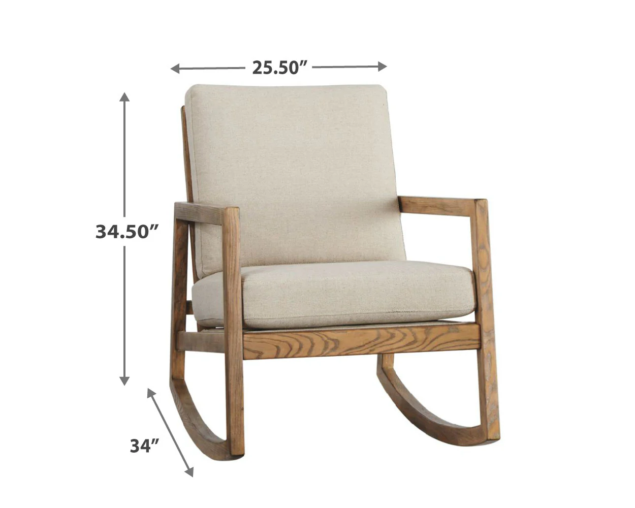 Fabric Accent Rocking Chair with Box Seat and Back Cushions, Beige and Brown By Benzara - Image 2