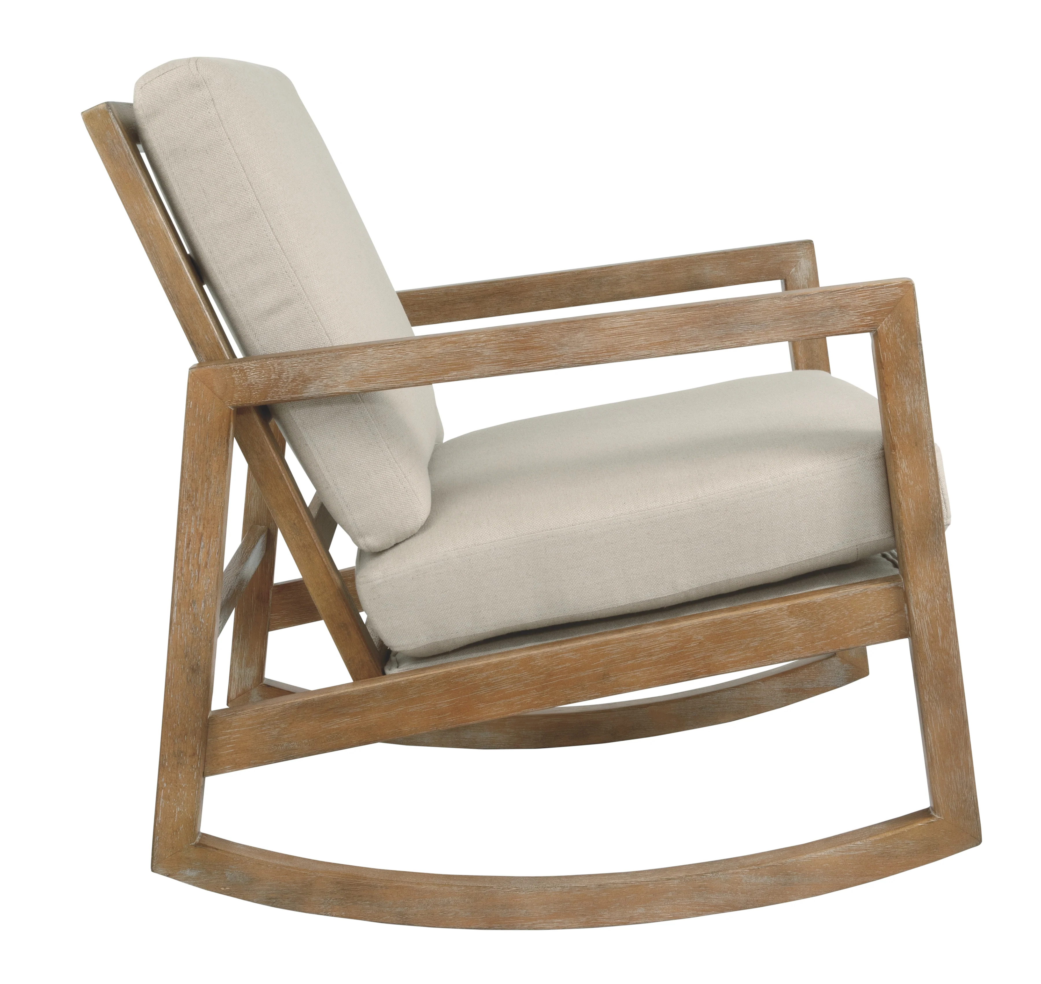 Fabric Accent Rocking Chair with Box Seat and Back Cushions, Beige and Brown By Benzara - Image 3