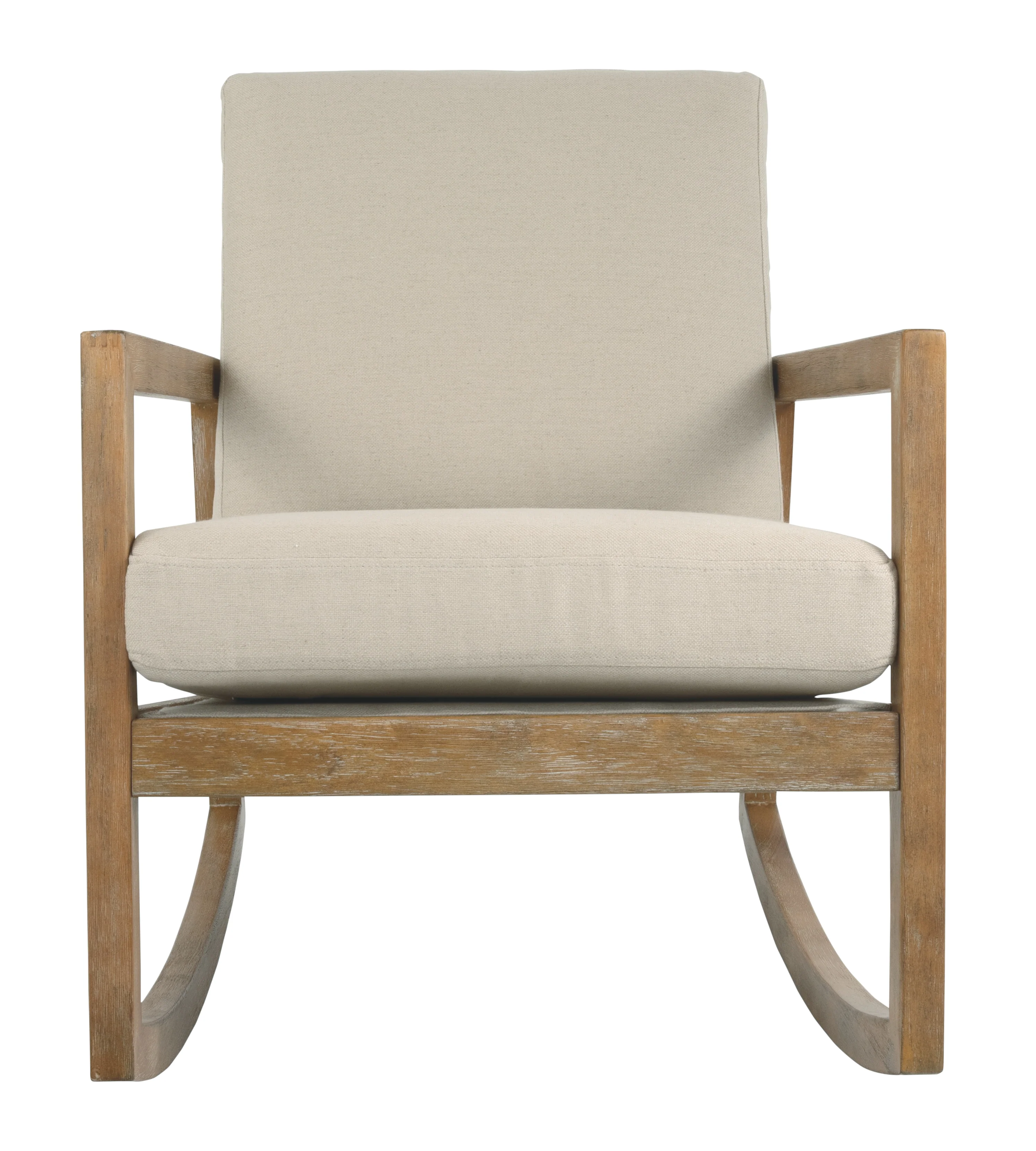 Fabric Accent Rocking Chair with Box Seat and Back Cushions, Beige and Brown By Benzara - Image 4