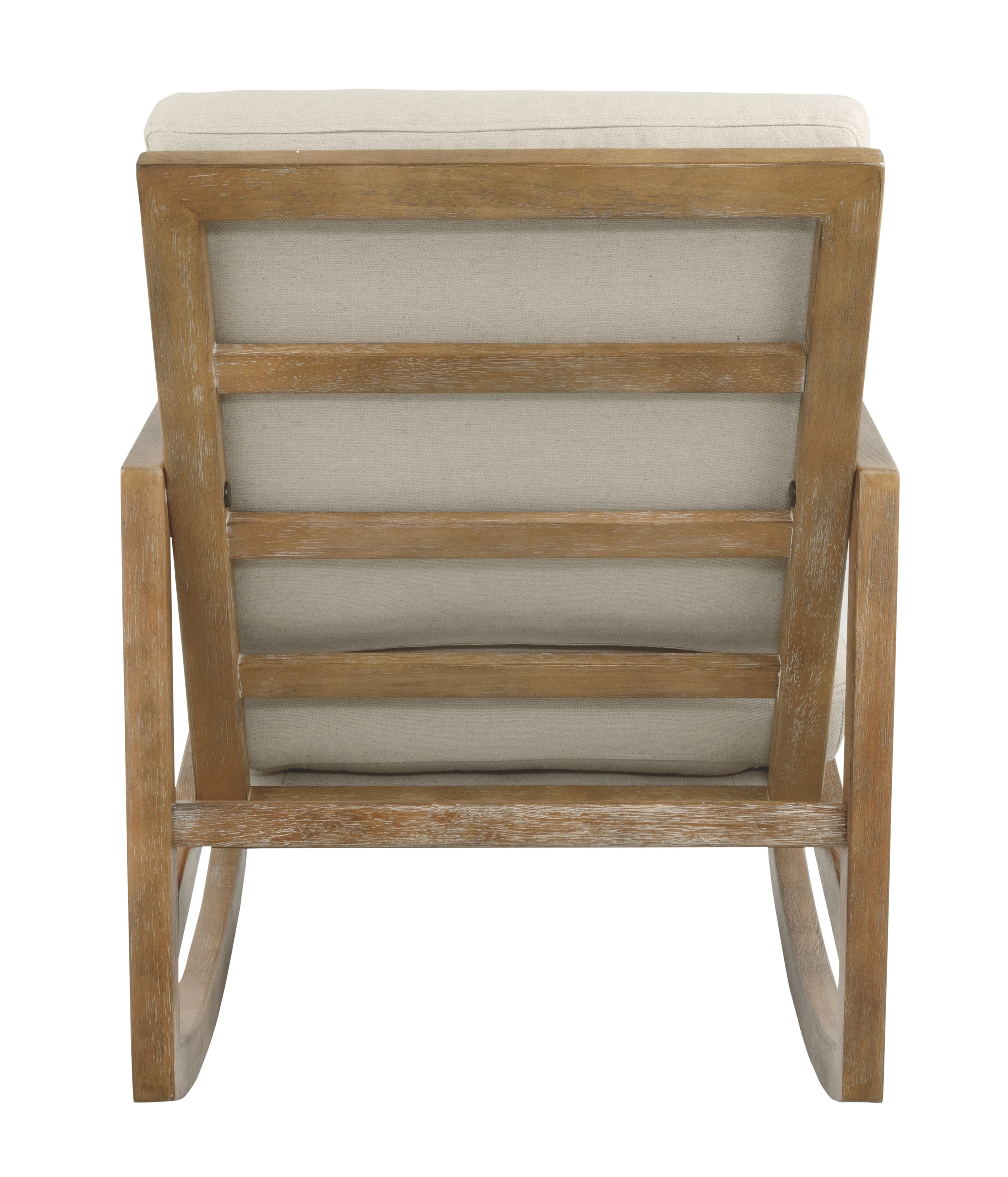Fabric Accent Rocking Chair with Box Seat and Back Cushions, Beige and Brown By Benzara - Image 5