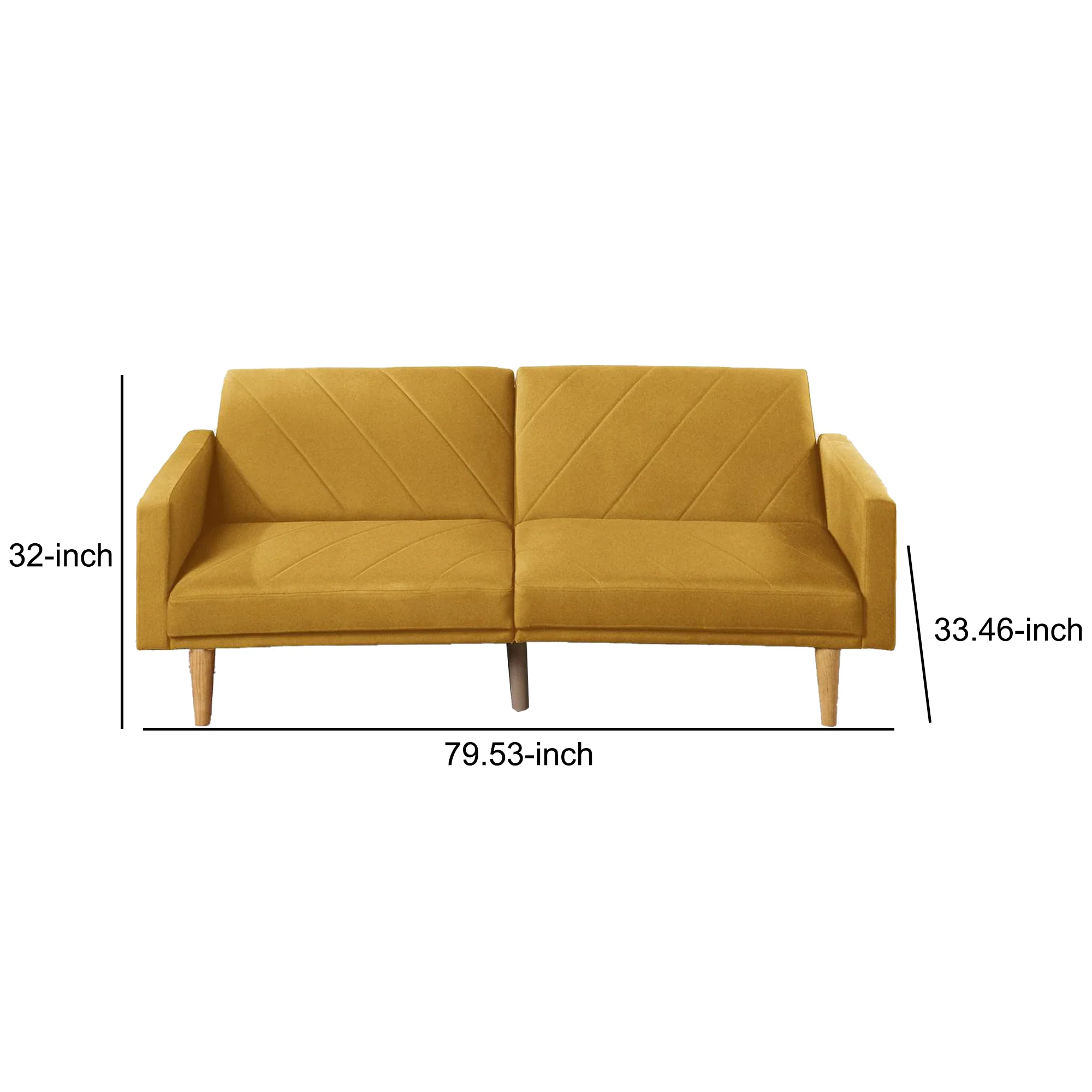 Fabric Adjustable Sofa with Chevron Pattern and Splayed Legs, Yellow By Benzara - Image 2