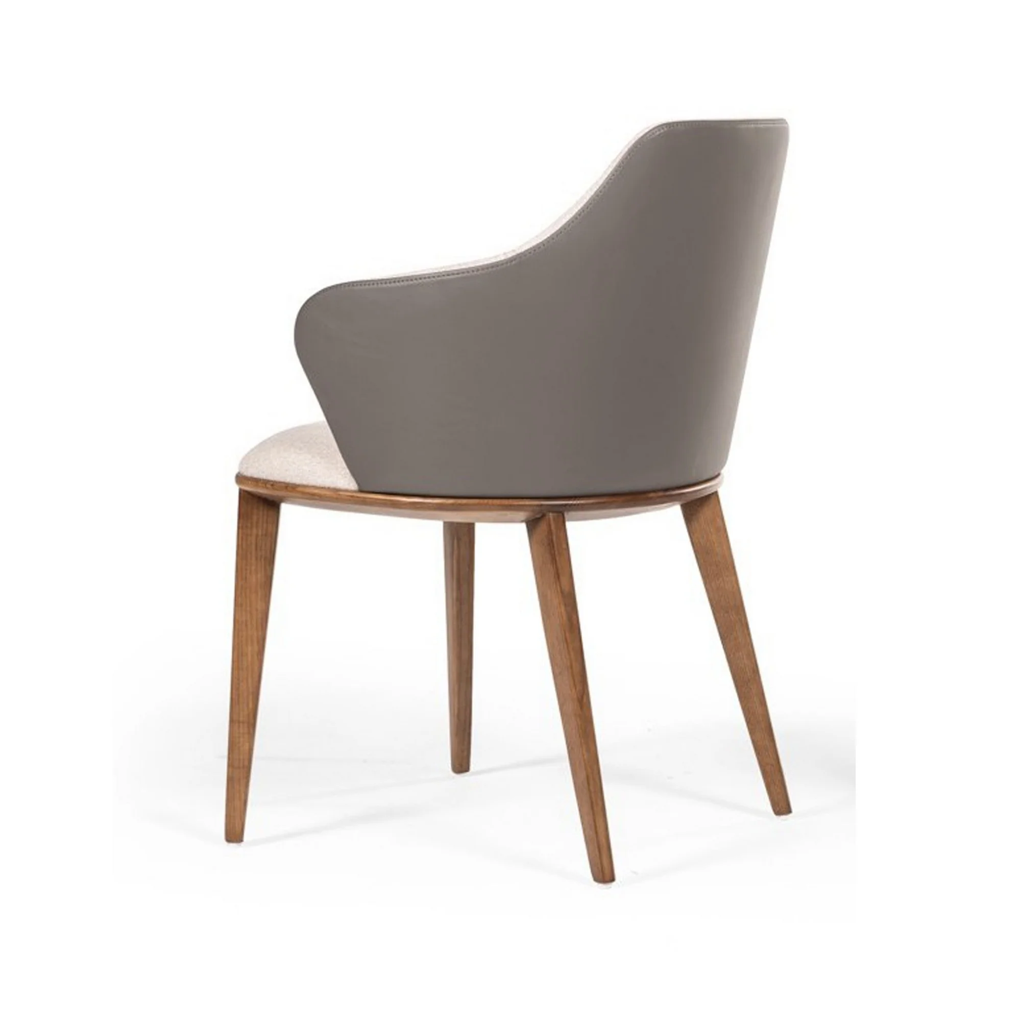 Fabric and Leatherette Dining Chair with Wooden Legs, Beige and Gray By Benzara - Image 2