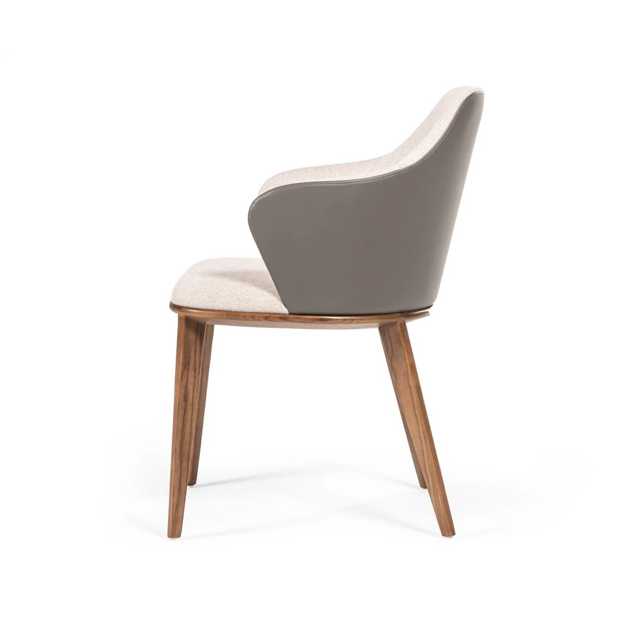 Fabric and Leatherette Dining Chair with Wooden Legs, Beige and Gray By Benzara - Image 3