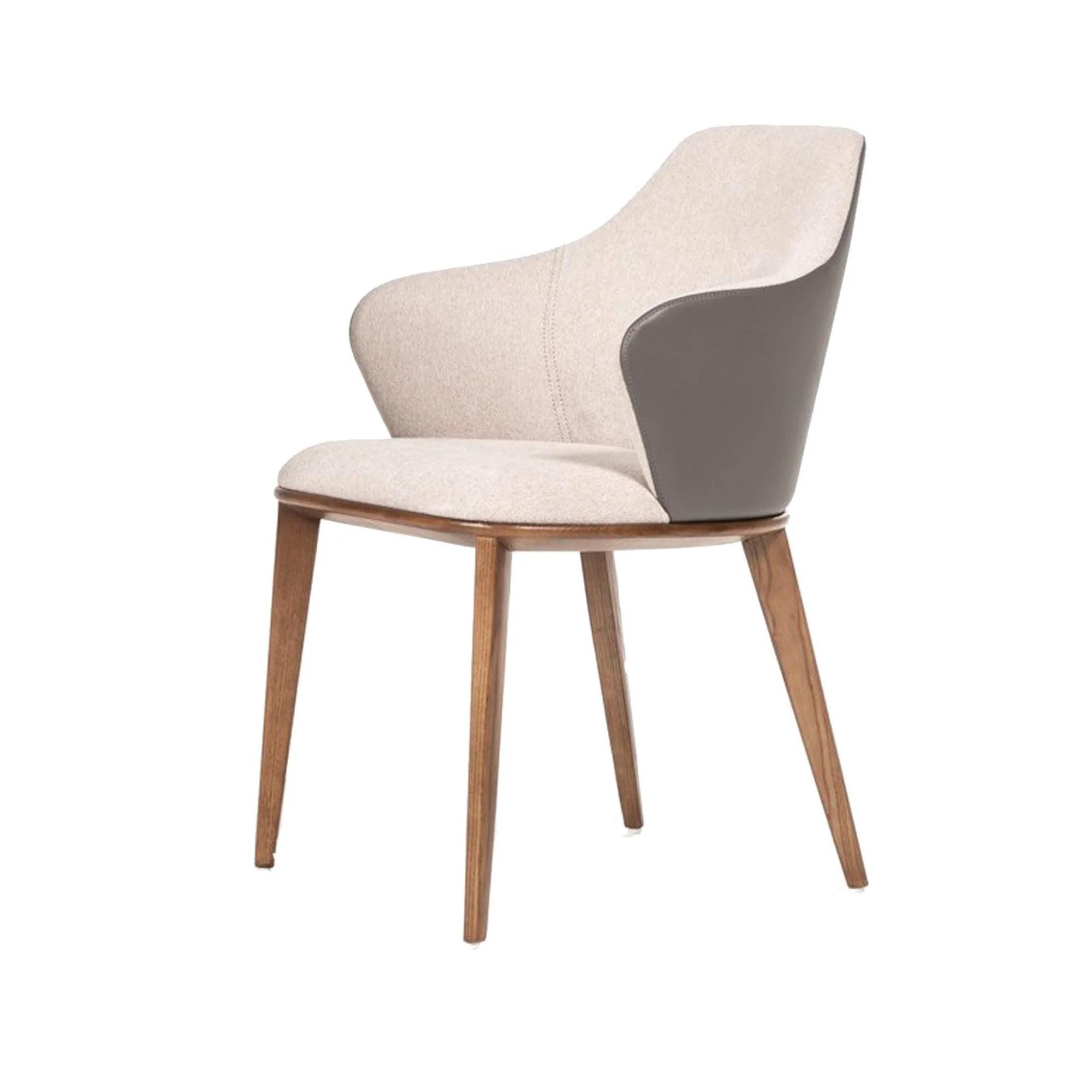 Fabric and Leatherette Dining Chair with Wooden Legs, Beige and Gray By Benzara - Image 4