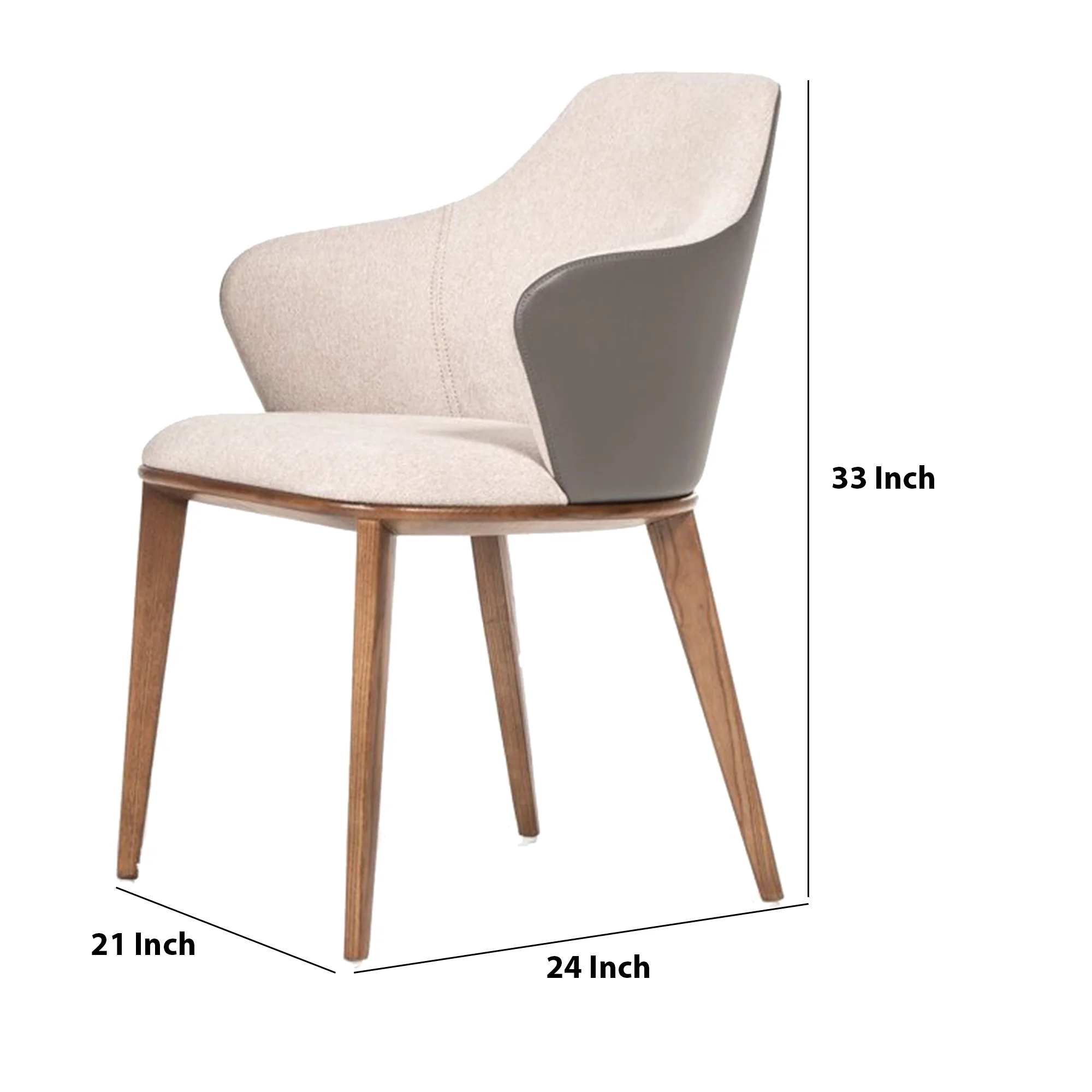 Fabric and Leatherette Dining Chair with Wooden Legs, Beige and Gray By Benzara - Image 5