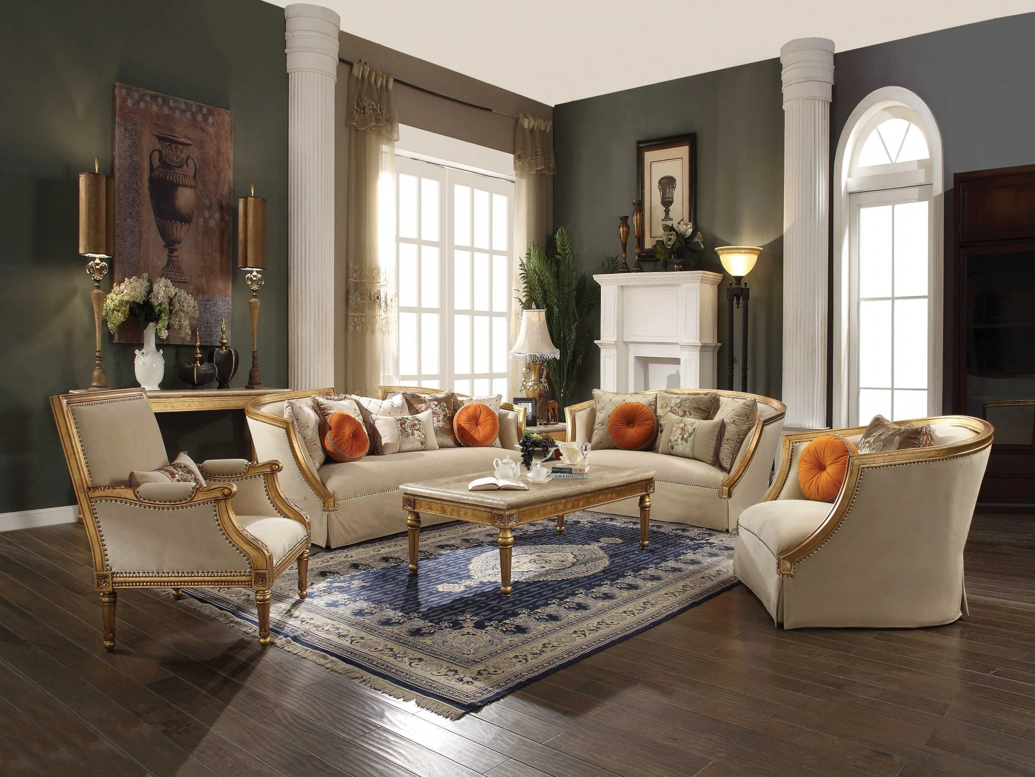 Fabric Antique Gold Upholstery Wood LegTrim Accent Chair & Pillow By Homeroots - Image 2
