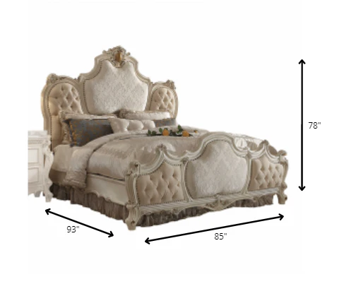 Fabric Antique Pearl Wood Poly Resin Upholstery California King Bed By Homeroots - Image 3
