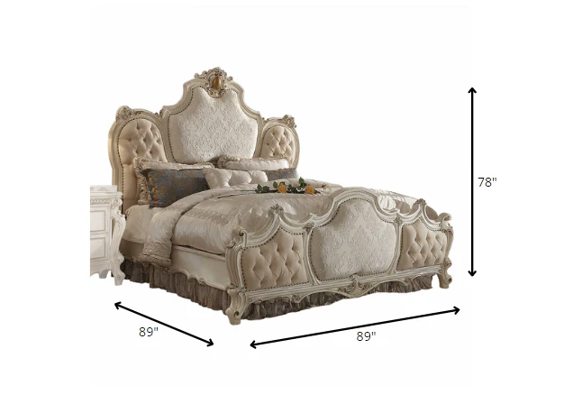 Fabric Antique Pearl Wood Poly Resin Upholstery Eastern King Bed By Homeroots - Image 3