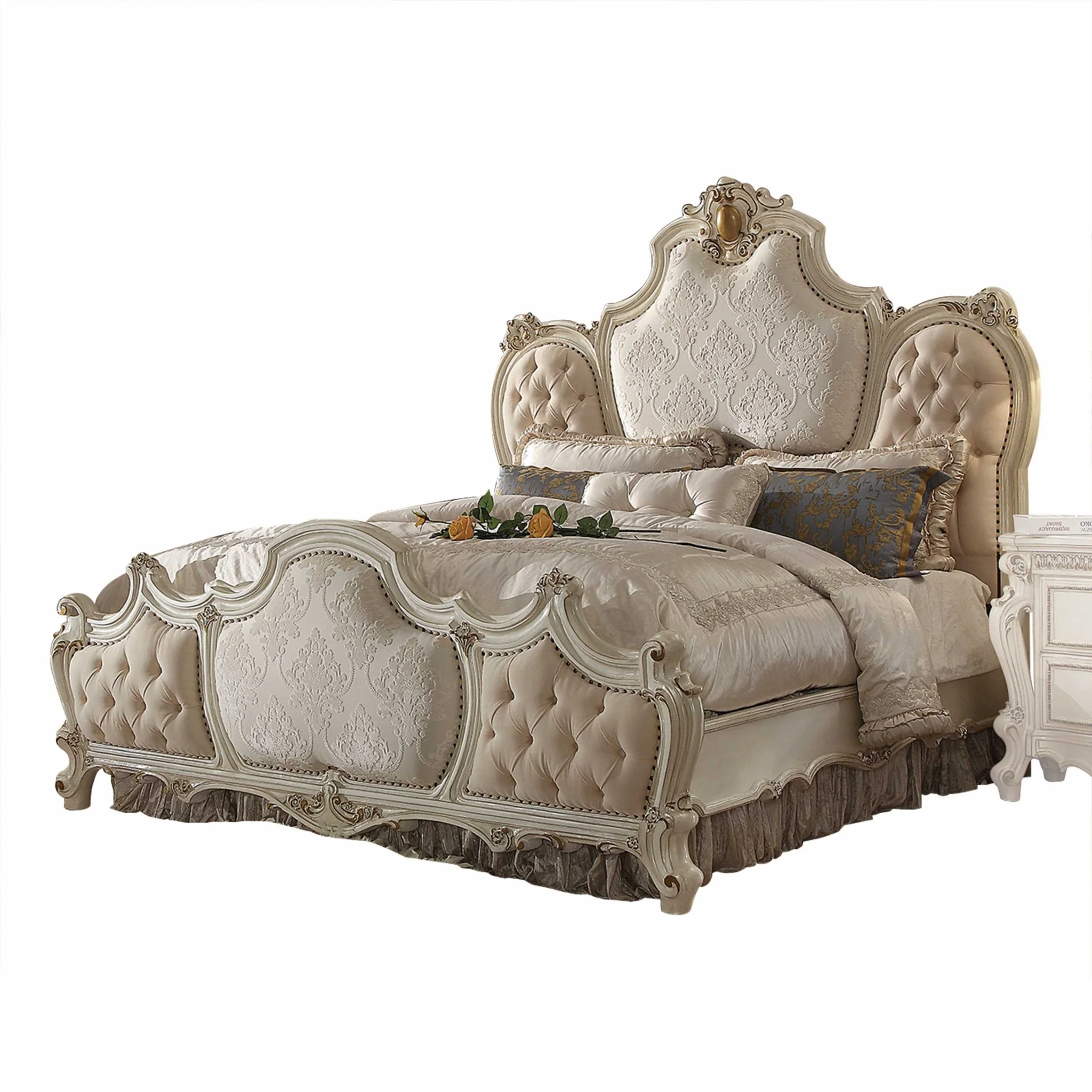 Fabric Antique Pearl Wood Poly Resin Upholstery Queen Bed By Homeroots - Image 2