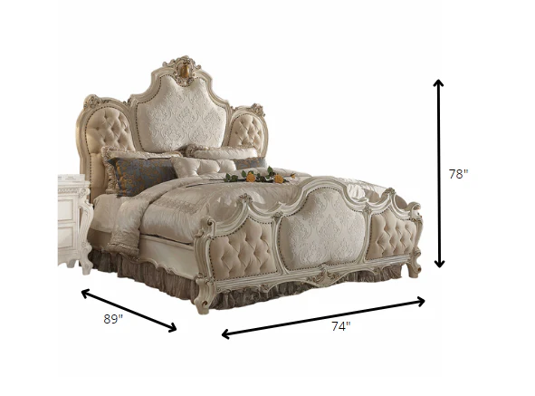 Fabric Antique Pearl Wood Poly Resin Upholstery Queen Bed By Homeroots - Image 3