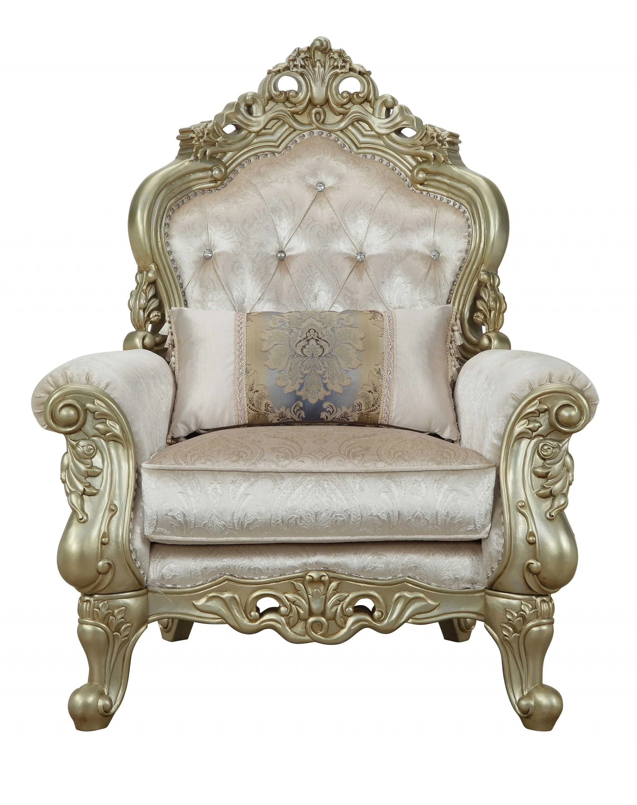 Fabric Antique White Upholstery Poly-Resin Chair w Pillow By Homeroots - Image 2