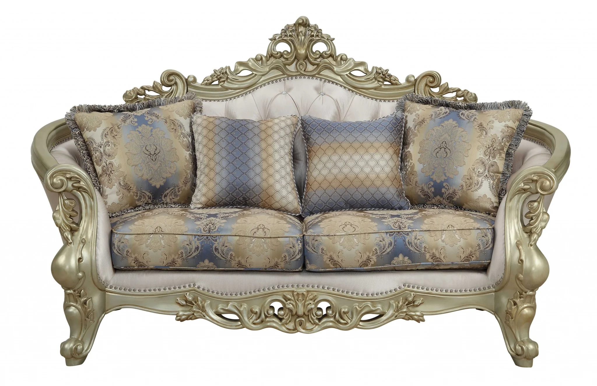 Fabric Antique White Upholstery Poly-Resin Loveseat w Pillows By Homeroots - Image 2