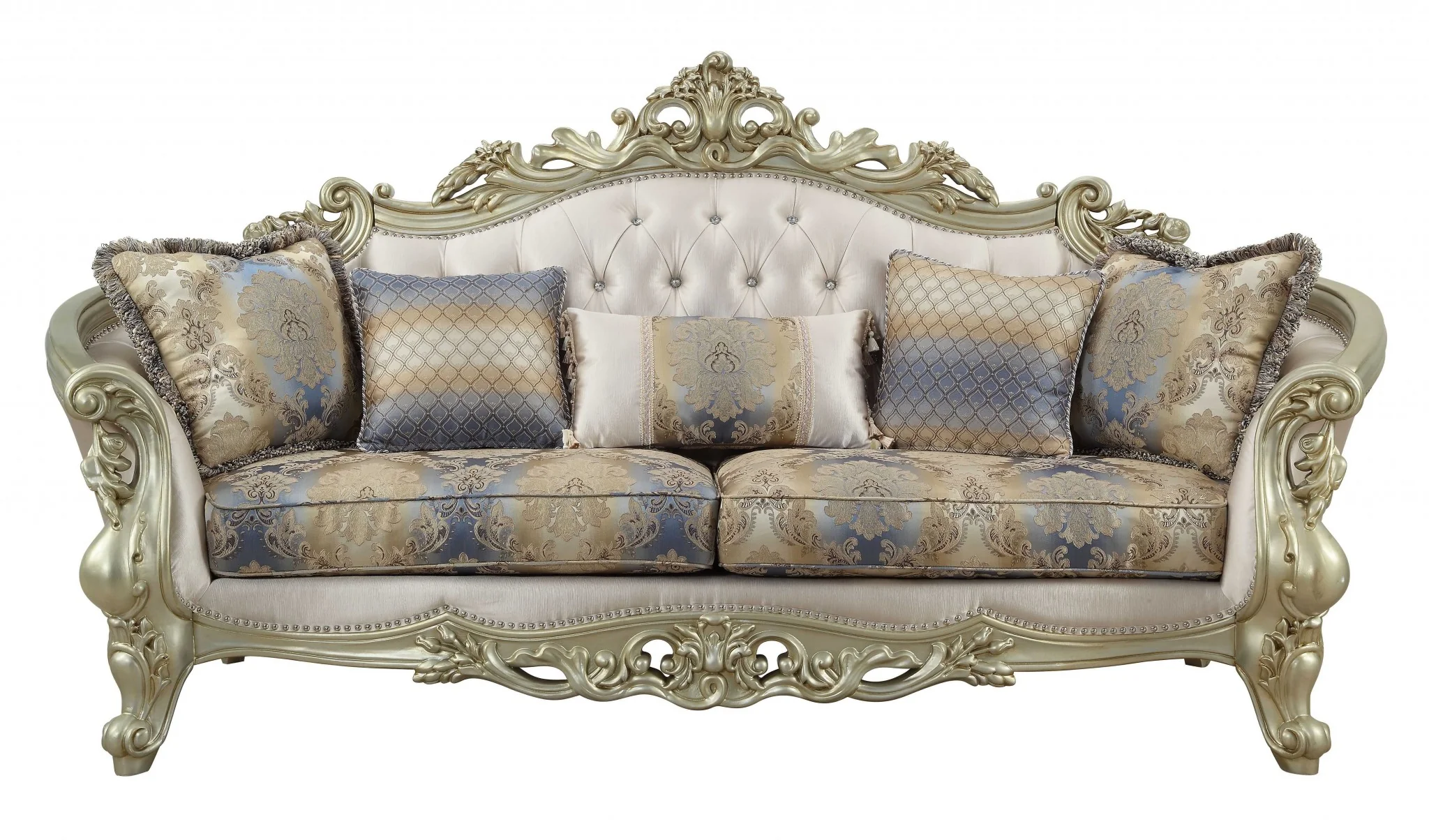Fabric Antique White Upholstery Poly-Resin Sofa w Pillows By Homeroots - Image 2