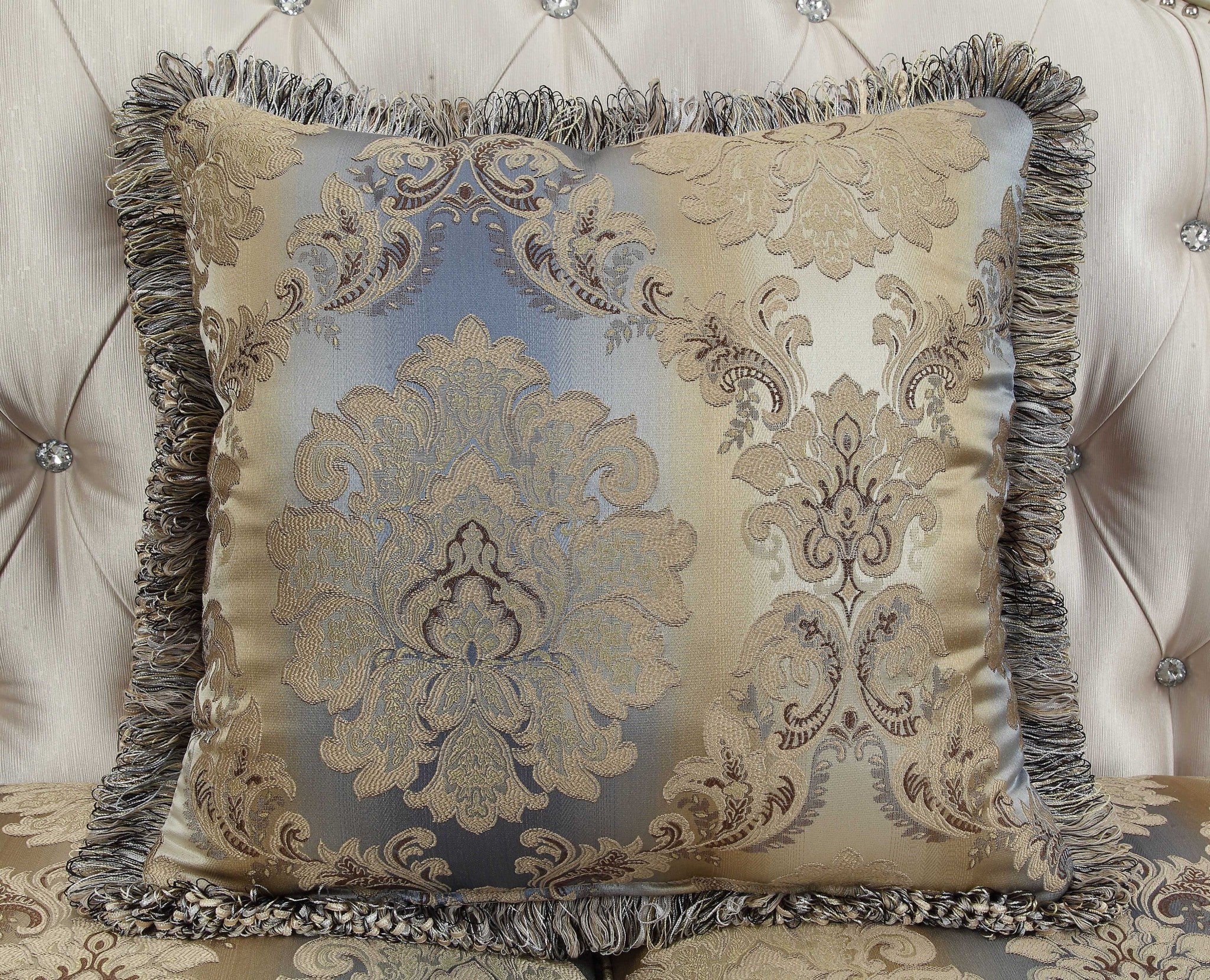 Fabric Antique White Upholstery Poly-Resin Sofa w Pillows By Homeroots - Image 3